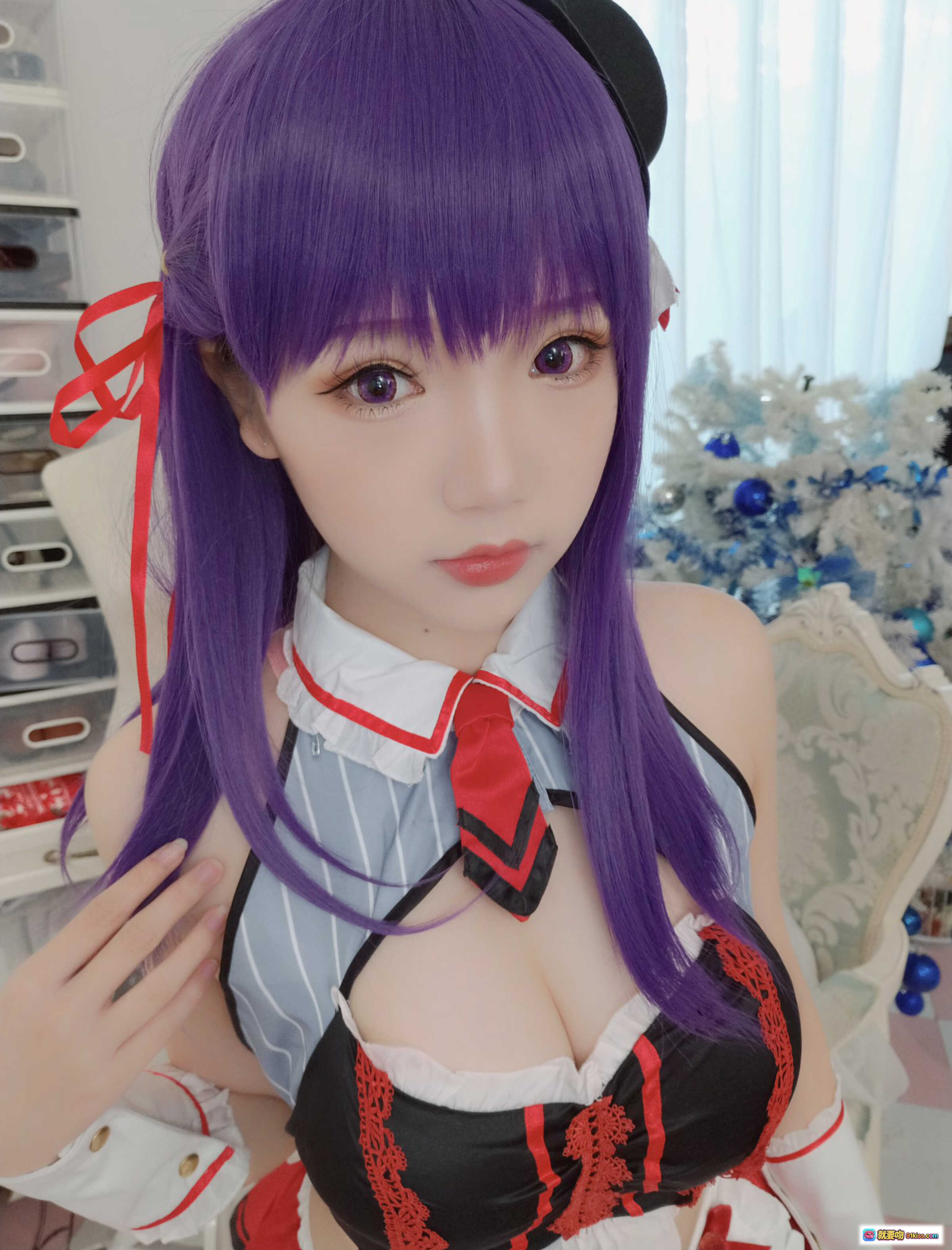 图片[3] - 雪晴Astra NO.024 FGO角色cosplay 紫发女仆装 红黑配色 甜美性感写真 31P高清图集 - 就要吻