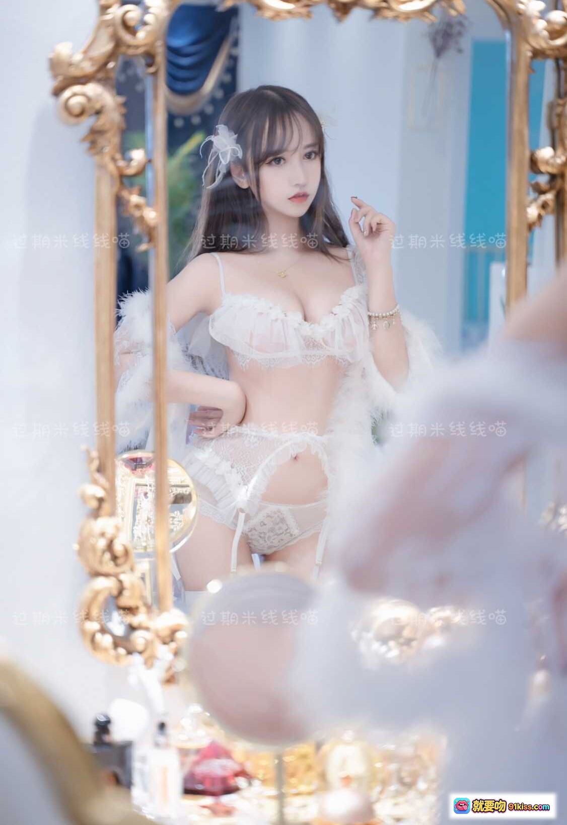 图片[7] - 天使少女写真｜白色蕾丝内衣+吊带袜+花饰发夹｜纯欲风私房摄影｜高清44P美图 - 就要吻