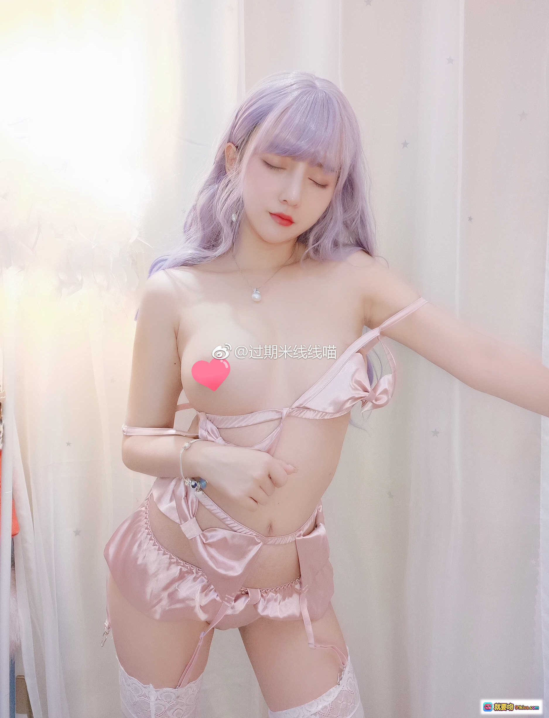 图片[5] - 过期米线线喵009粉色内衣写真-紫发少女蕾丝袜诱惑22P高清图集 - 就要吻