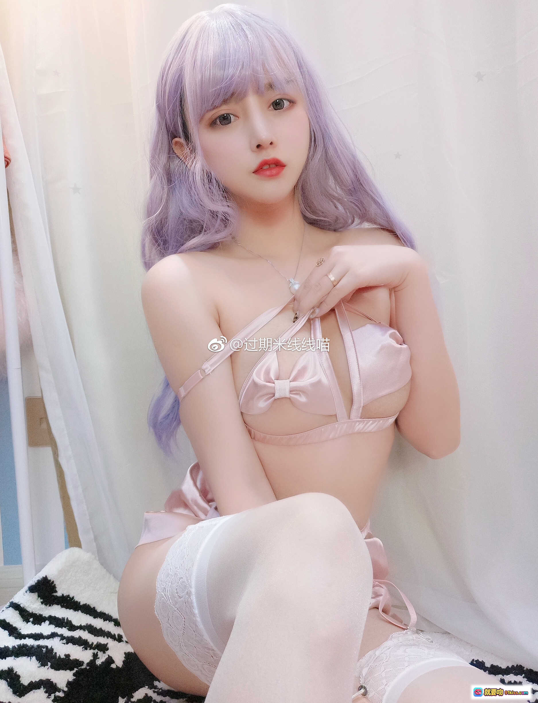 图片[4] - 过期米线线喵009粉色内衣写真-紫发少女蕾丝袜诱惑22P高清图集 - 就要吻