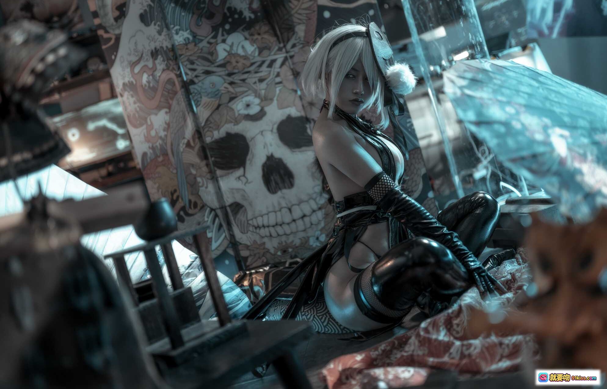 图片[6] - 一笑芳香沁 NO.028 2B忍者 Cosplay 写真集 25P 89MB 黑色战衣 白发骷髅背景 日式和风 暗黑系 美少女 二次元 高清图集 - 就要吻