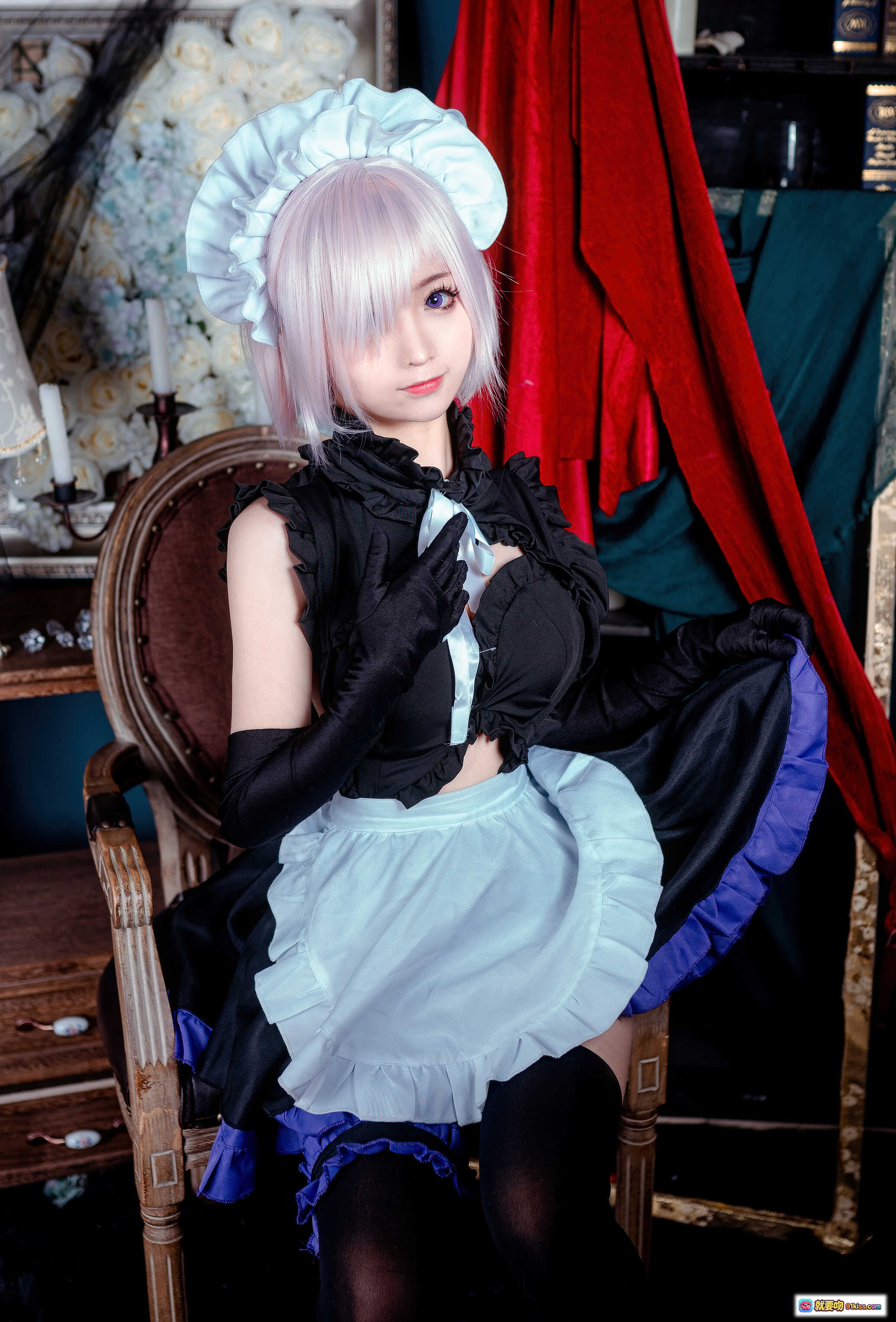 图片[6] - 蠢沫沫NO.045玛修女仆Cosplay写真 22P高清美图 白发蓝瞳黑裙蓝边女仆装 长手套复古椅场景 - 就要吻