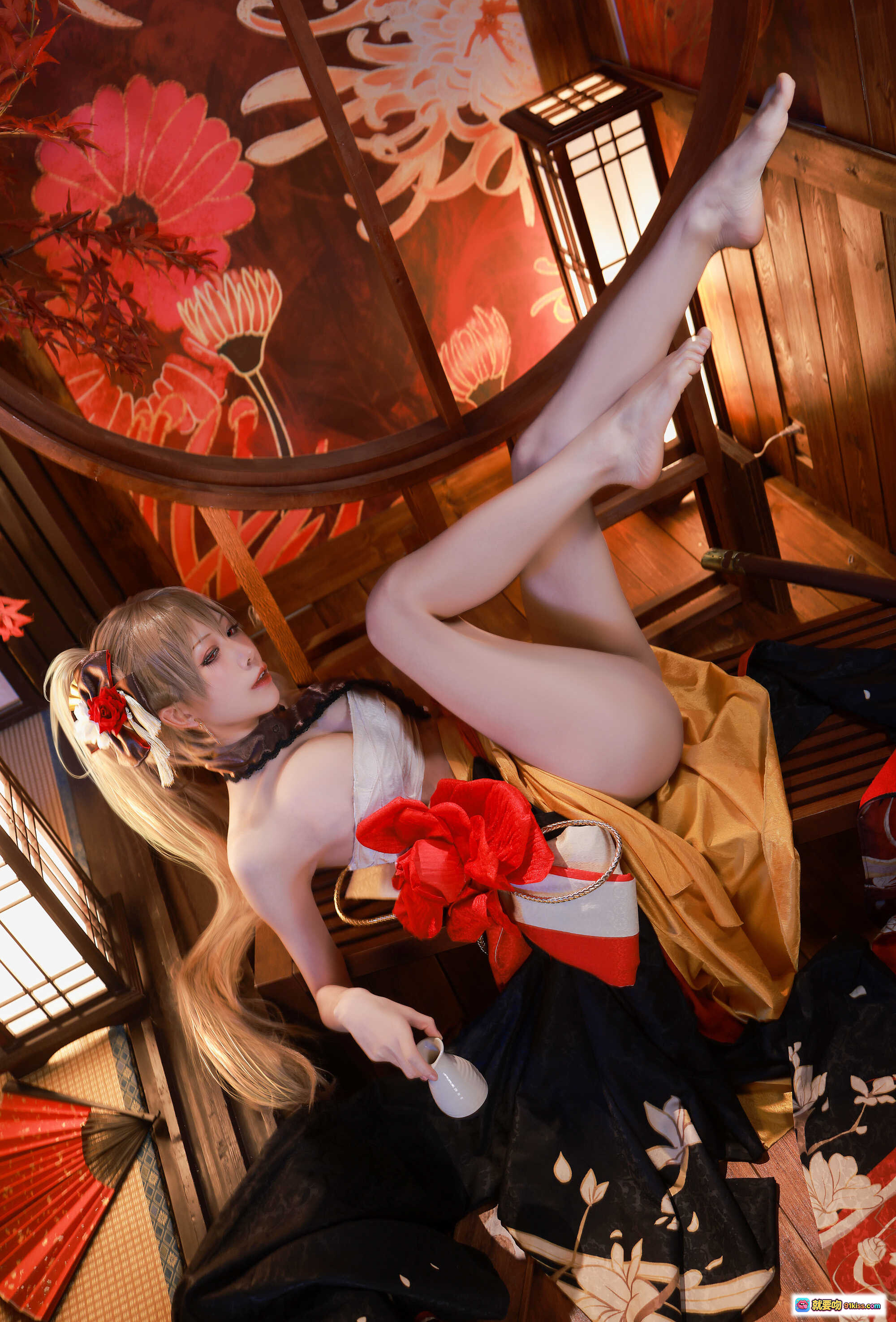 图片[7] - 水淼aqua NO.079新春4套正片让巴尔cos写真·日式和风场景·红叶背景·和服造型·持扇坐姿·精致妆发·高质感摄影 - 就要吻