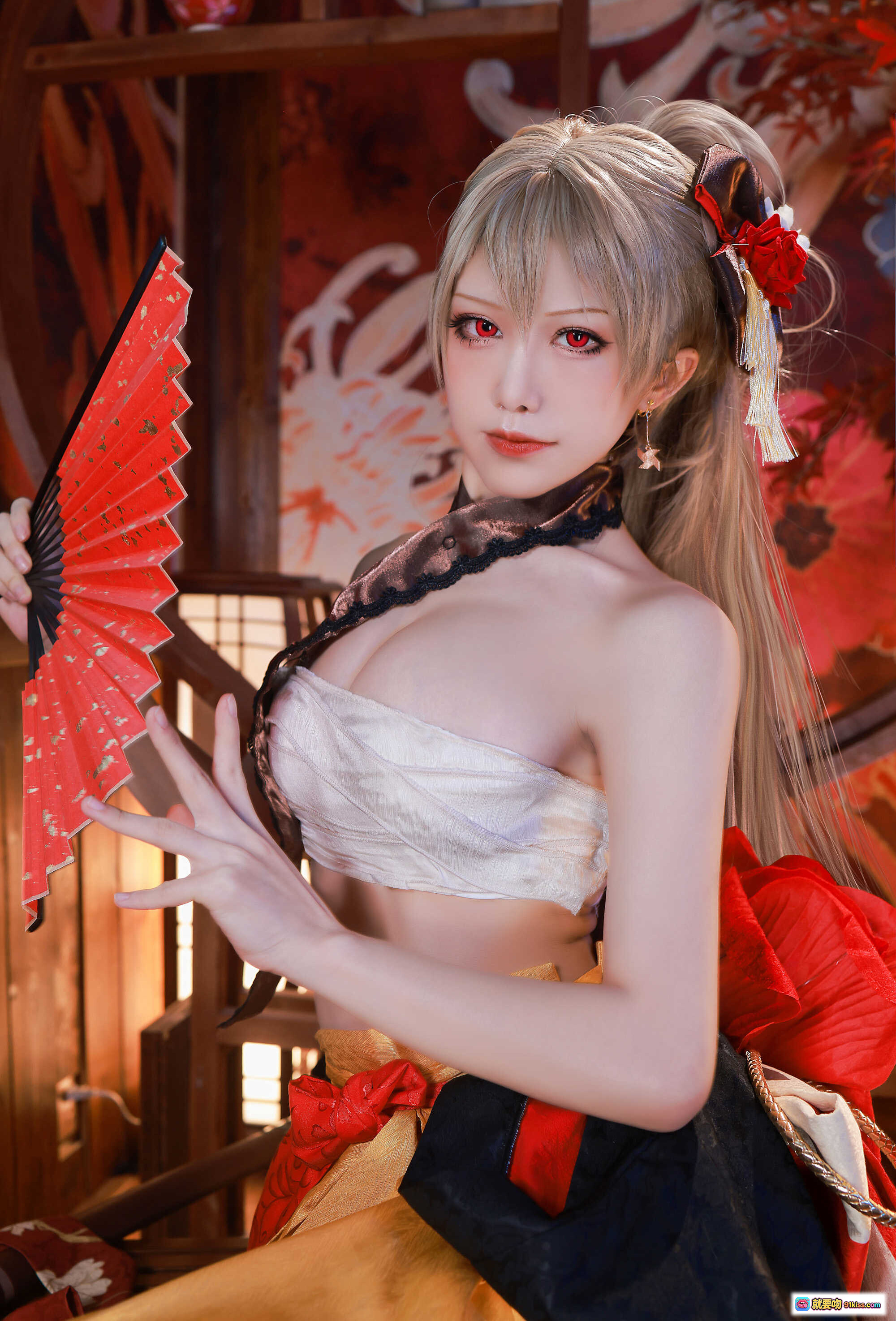 图片[2] - 水淼aqua NO.079新春4套正片让巴尔cos写真·日式和风场景·红叶背景·和服造型·持扇坐姿·精致妆发·高质感摄影 - 就要吻