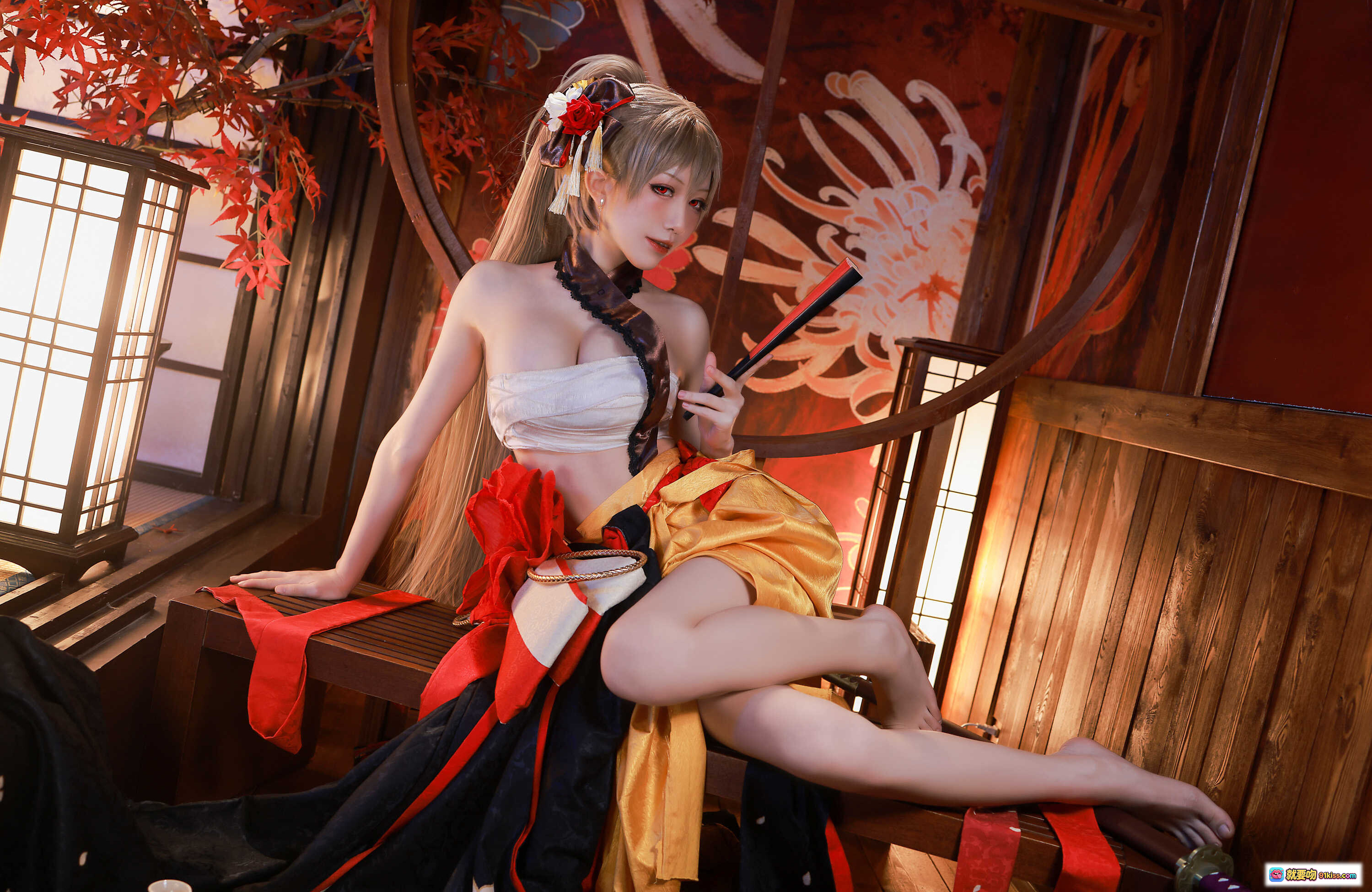 图片[6] - 水淼aqua NO.079新春4套正片让巴尔cos写真·日式和风场景·红叶背景·和服造型·持扇坐姿·精致妆发·高质感摄影 - 就要吻