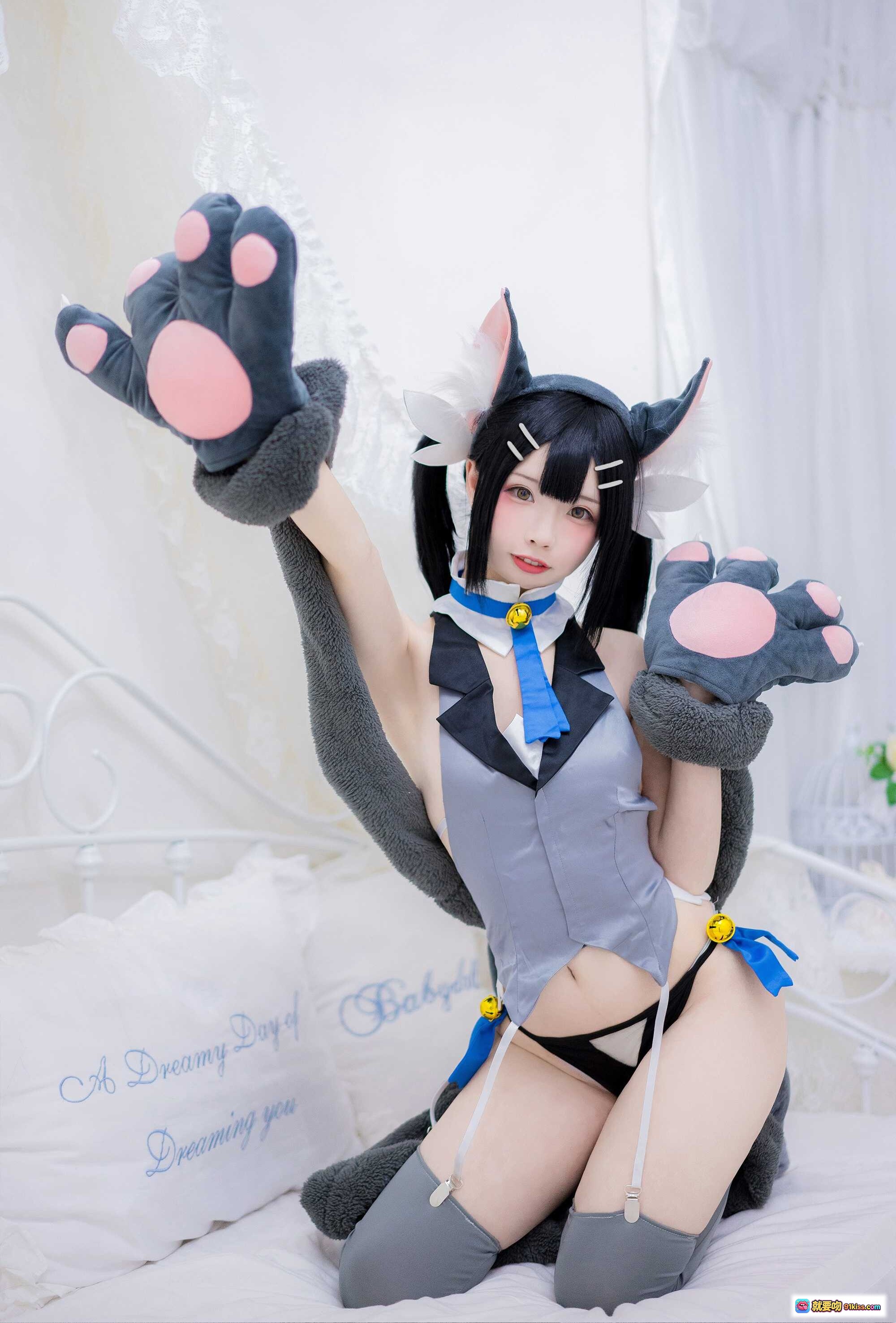 图片[3] - 十万珍吱伏特NO.007卫宫美游cosplay猫耳女仆装灰色长袜毛绒爪套可爱写真12P - 就要吻