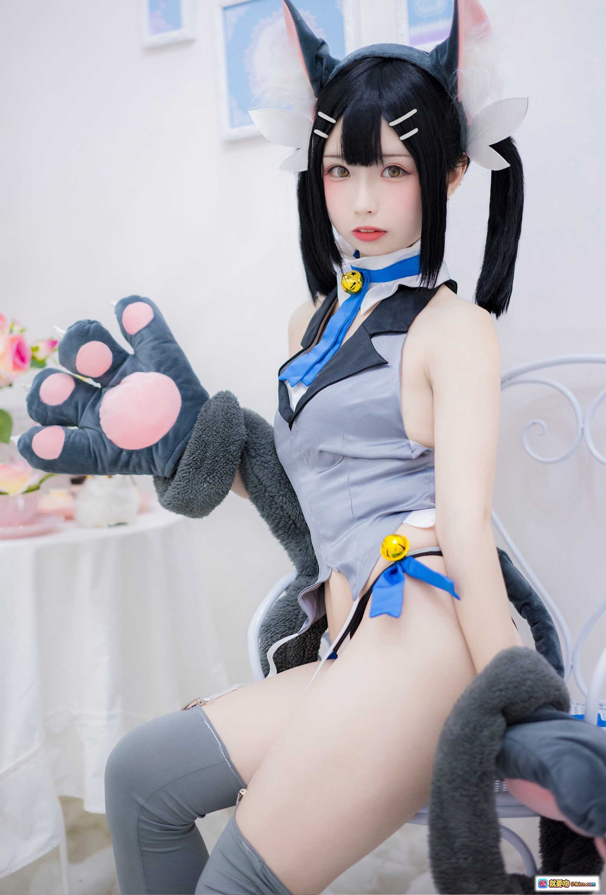 图片[4] - 十万珍吱伏特NO.007卫宫美游cosplay猫耳女仆装灰色长袜毛绒爪套可爱写真12P - 就要吻