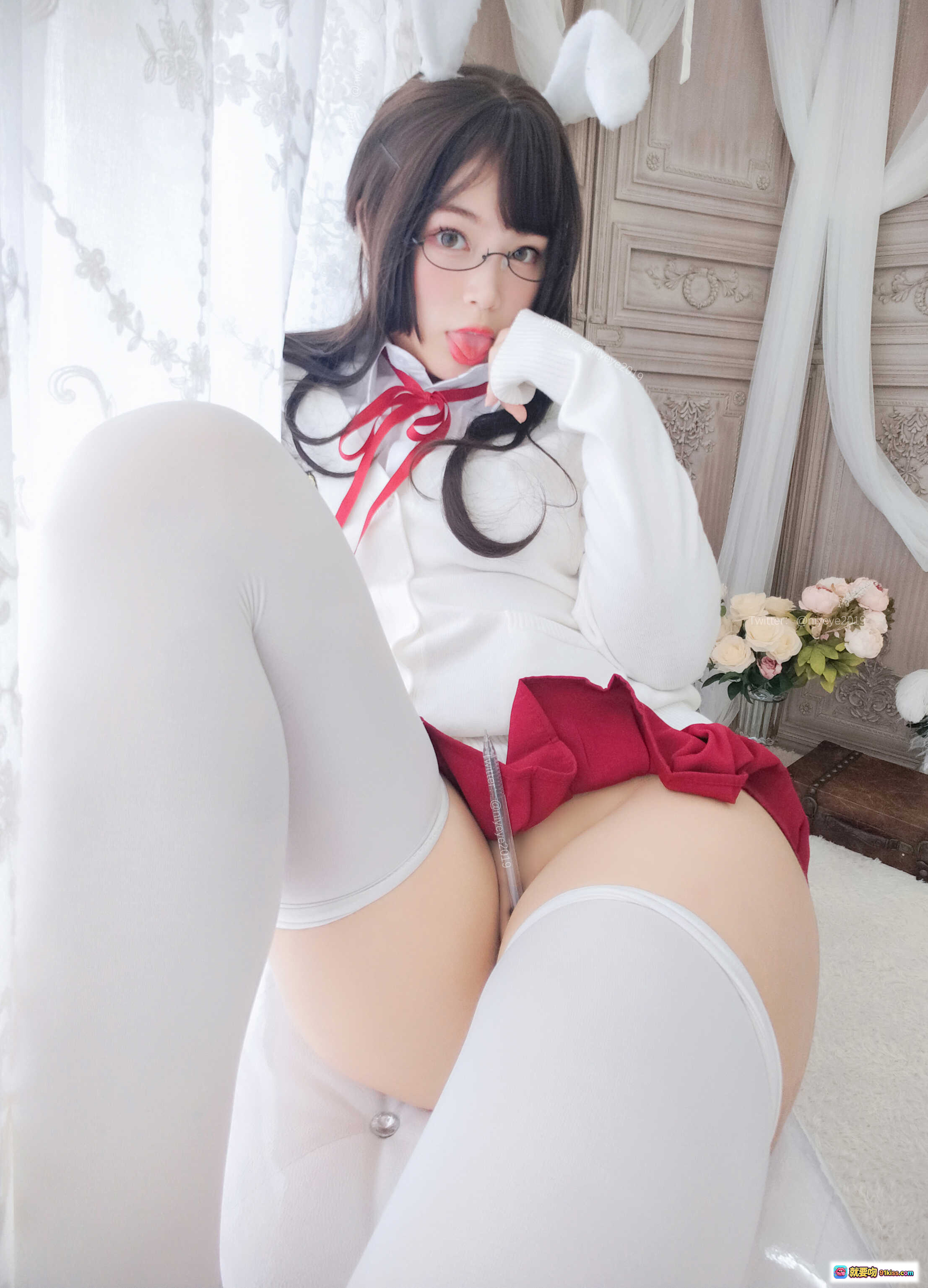 图片[8] - 白烨VOL.032兔女郎红绑带写真 70P高清美图 白丝眼镜萌系诱惑 无视频纯图集 - 就要吻