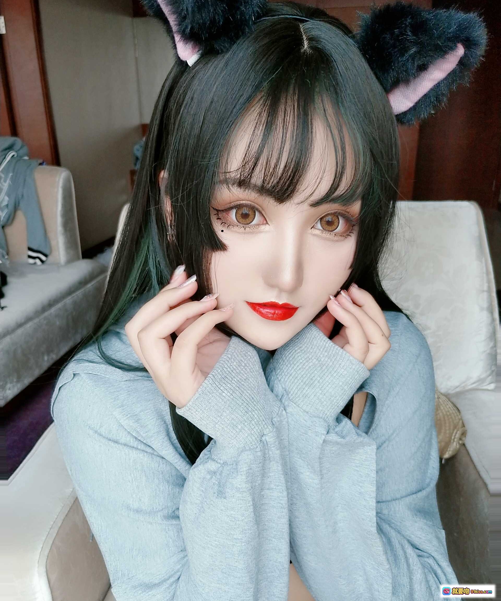 图片[5] - 夏鸽鸽猫耳黑发写真NO.005 灰色开衫性感内衣私房照25P8V-131MB - 就要吻