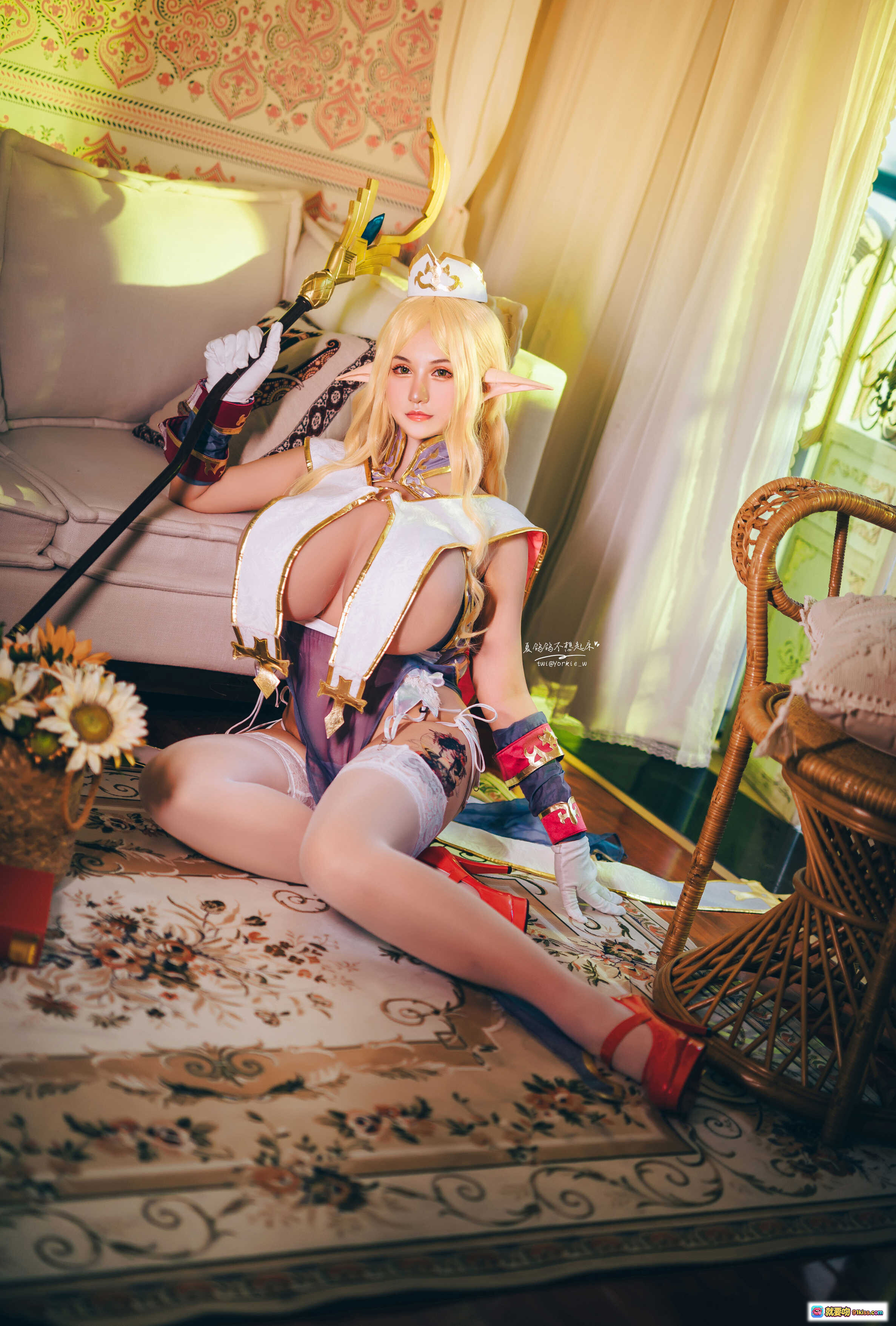 图片[9] - 夏鸽鸽不想起床NO.020精灵村普莉希拉COS写真-金发精灵少女持法杖白丝美腿室内柔光摄影41P - 就要吻