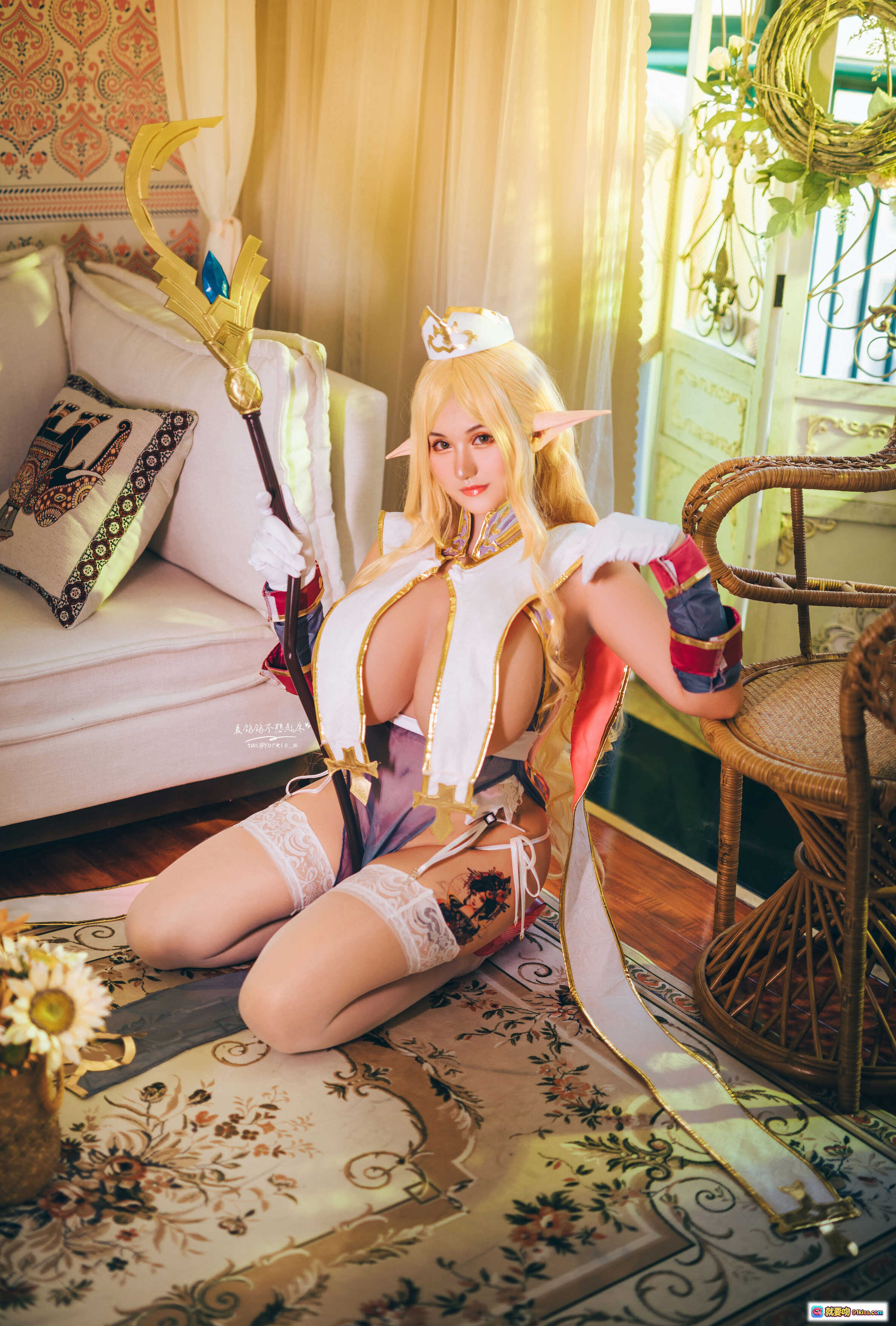 图片[5] - 夏鸽鸽不想起床NO.020精灵村普莉希拉COS写真-金发精灵少女持法杖白丝美腿室内柔光摄影41P - 就要吻