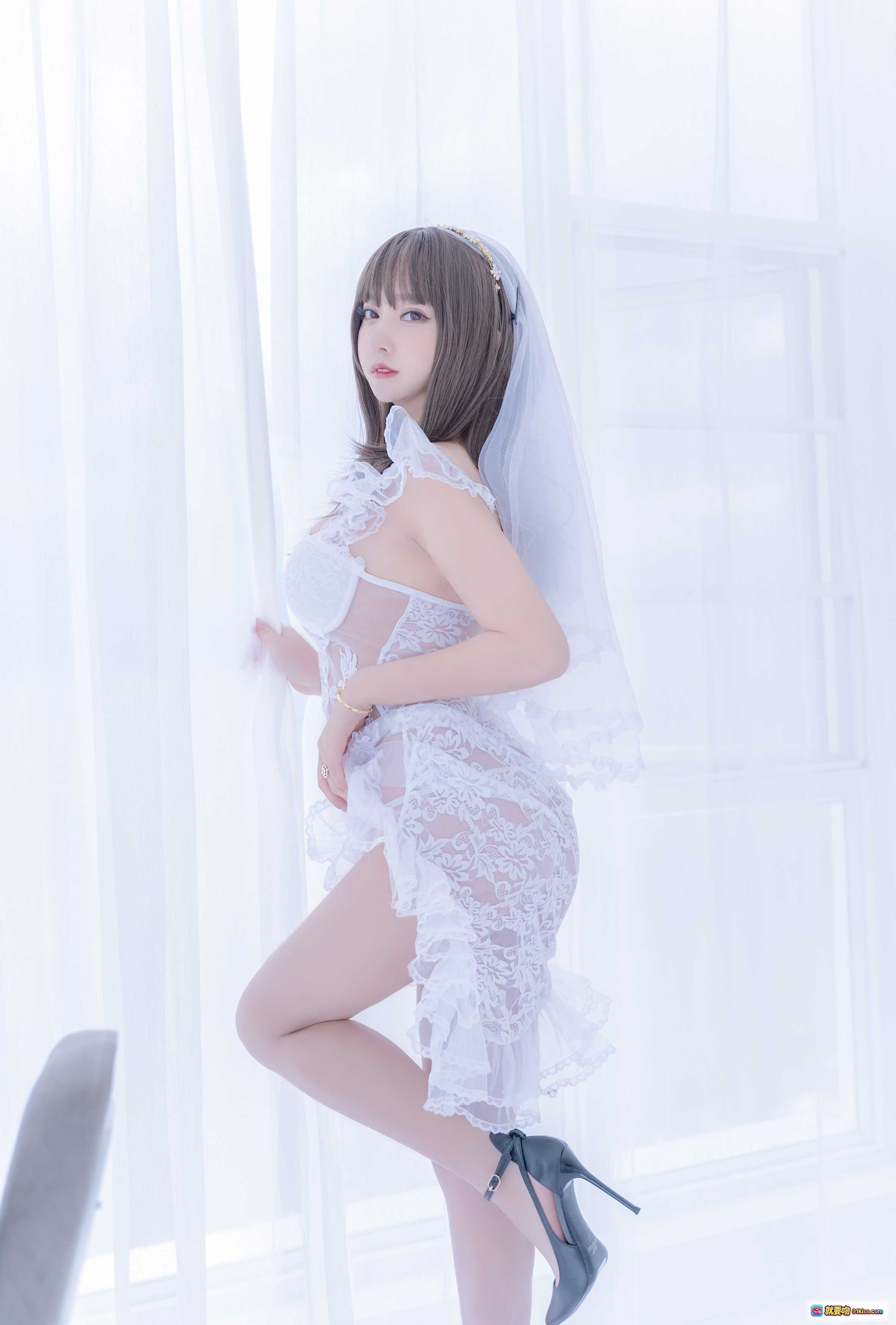 图片[9] - 白雪姬白色蕾丝婚纱内衣写真 – 过期米线线喵065米线性感跪姿私房照 - 就要吻