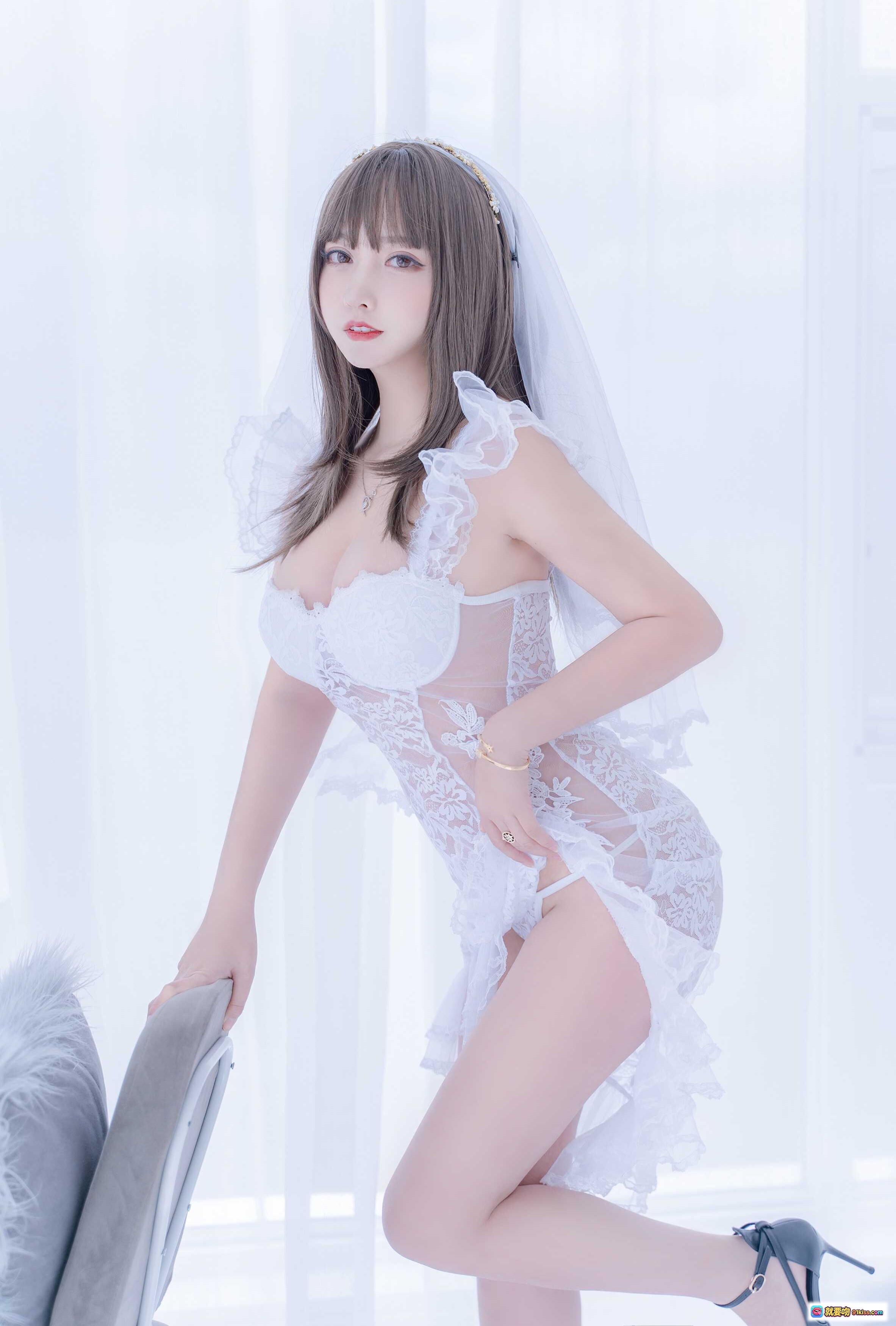 图片[3] - 白雪姬白色蕾丝婚纱内衣写真 – 过期米线线喵065米线性感跪姿私房照 - 就要吻