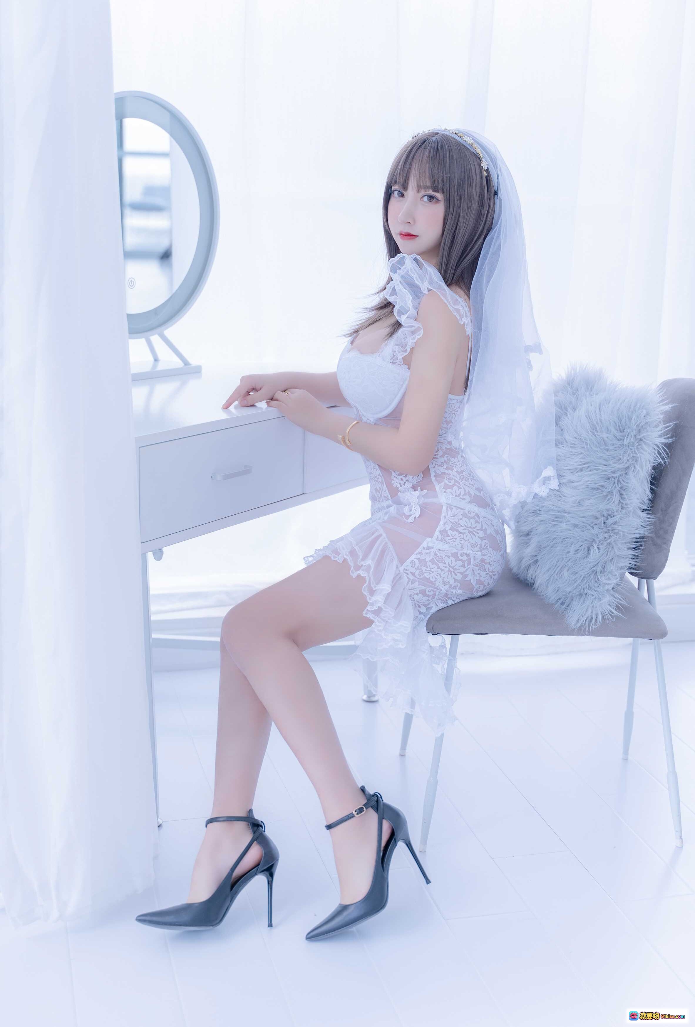 图片[7] - 白雪姬白色蕾丝婚纱内衣写真 – 过期米线线喵065米线性感跪姿私房照 - 就要吻