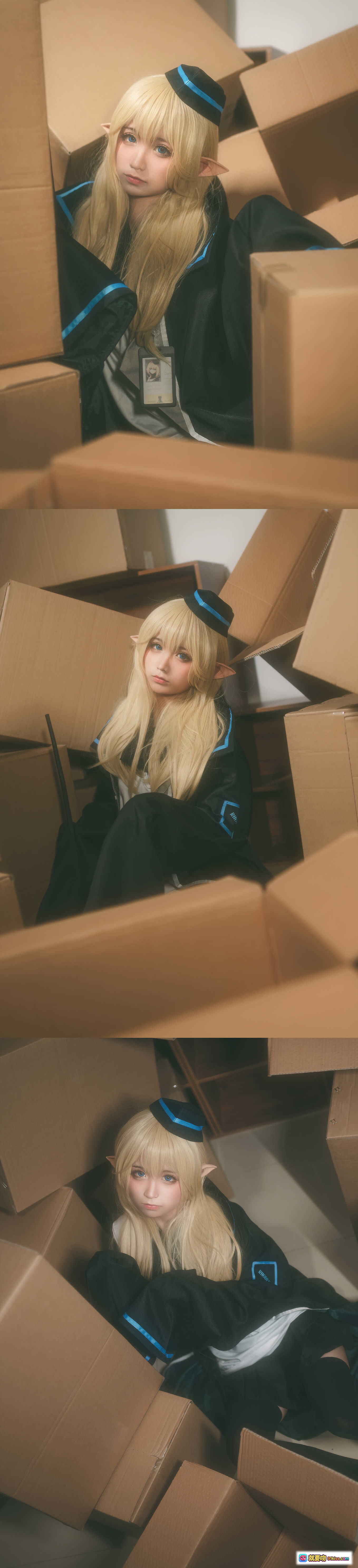 图片[4] - 蠢沫沫NO.011杜林cosplay写真 | 金发精灵耳制服少女 | 黑蓝边校服+工牌 | 纸箱场景私房照 | 41P高清图集 - 就要吻