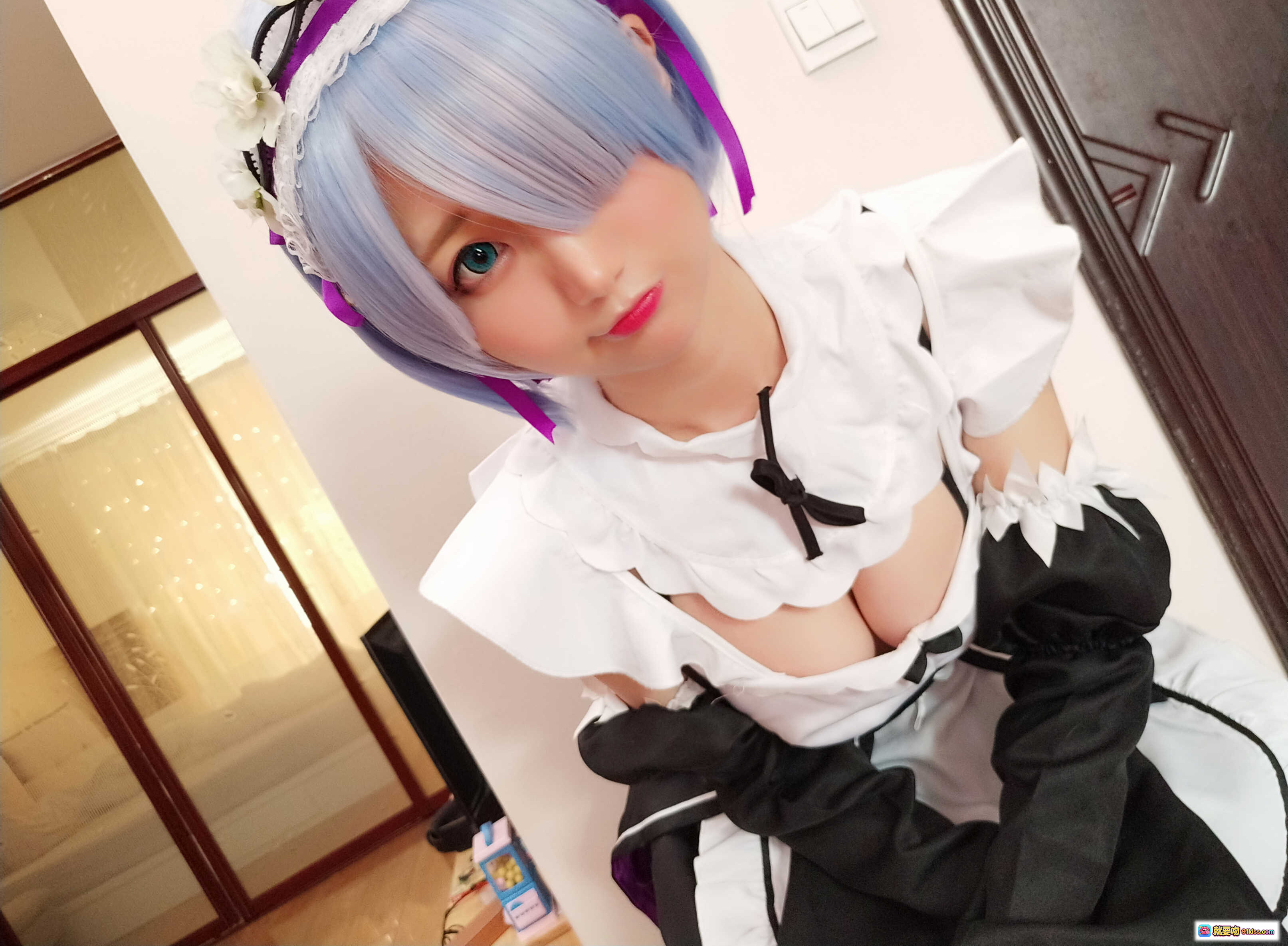 Nagesa魔物喵NO.033蕾姆Cosplay写真 40P178M 蓝发女仆装 精致妆容 甜美表情 室内拍摄 高清美图 - 就要吻