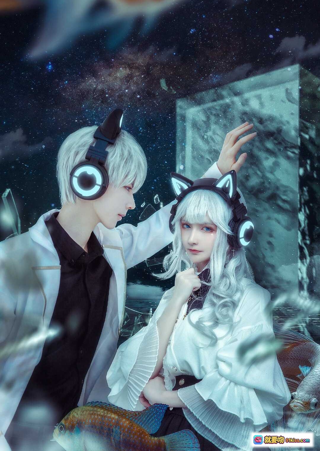 图片[7] - 妖舞耳机NO.026猫耳造型银发少女洛丽塔风穿搭白色衬衫黑裙电竞头戴式耳机时尚写真 - 就要吻