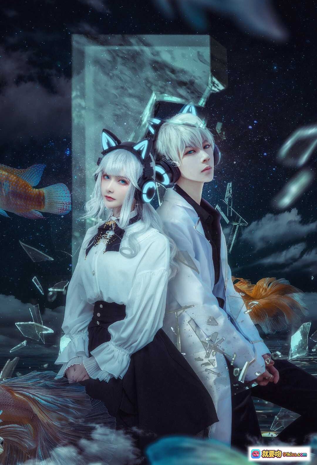 图片[8] - 妖舞耳机NO.026猫耳造型银发少女洛丽塔风穿搭白色衬衫黑裙电竞头戴式耳机时尚写真 - 就要吻