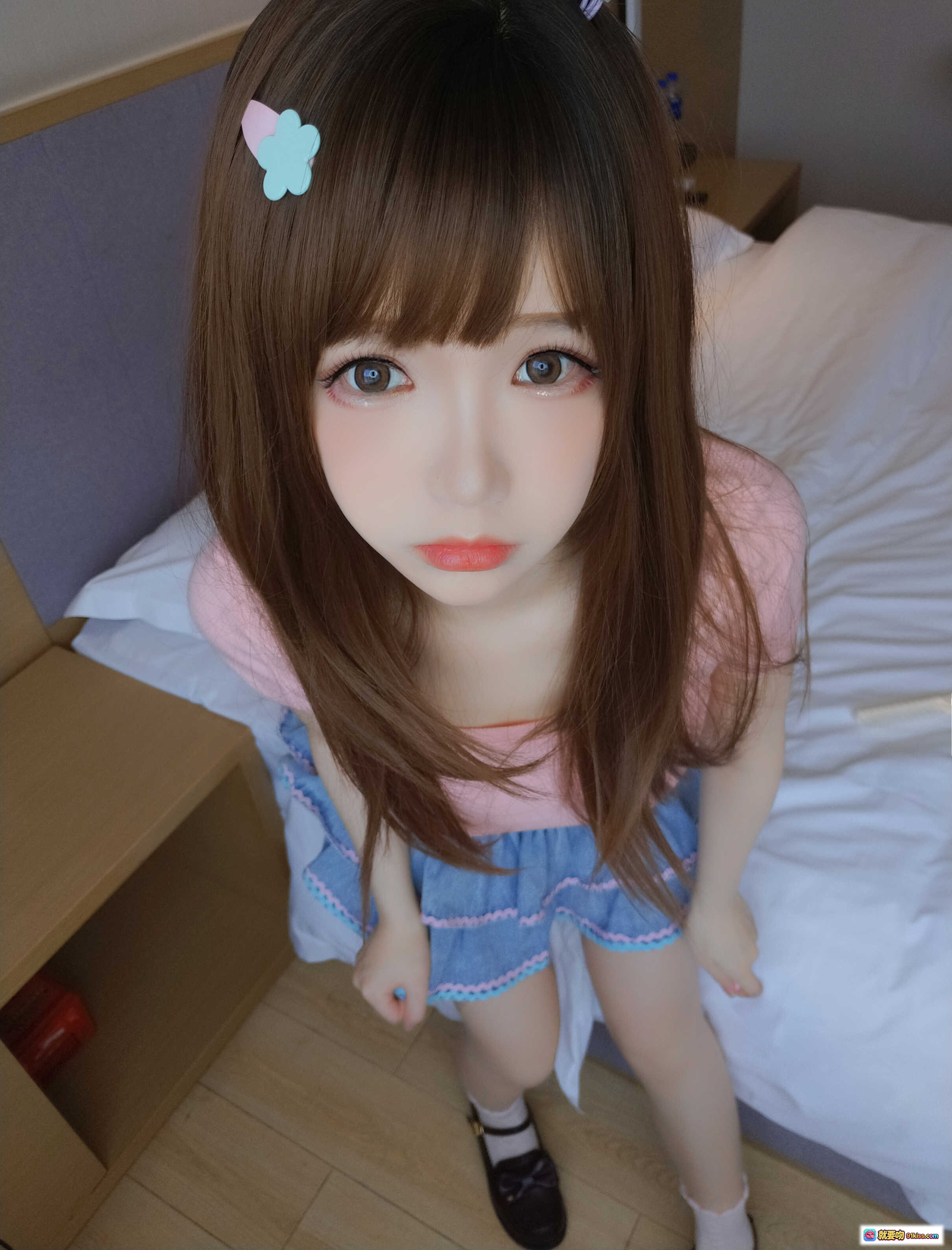 图片[10] - 雪晴Astra NO.030 短裙妹妹甜美穿搭粉色上衣牛仔裙蝴蝶发夹酒店床拍写真140P - 就要吻