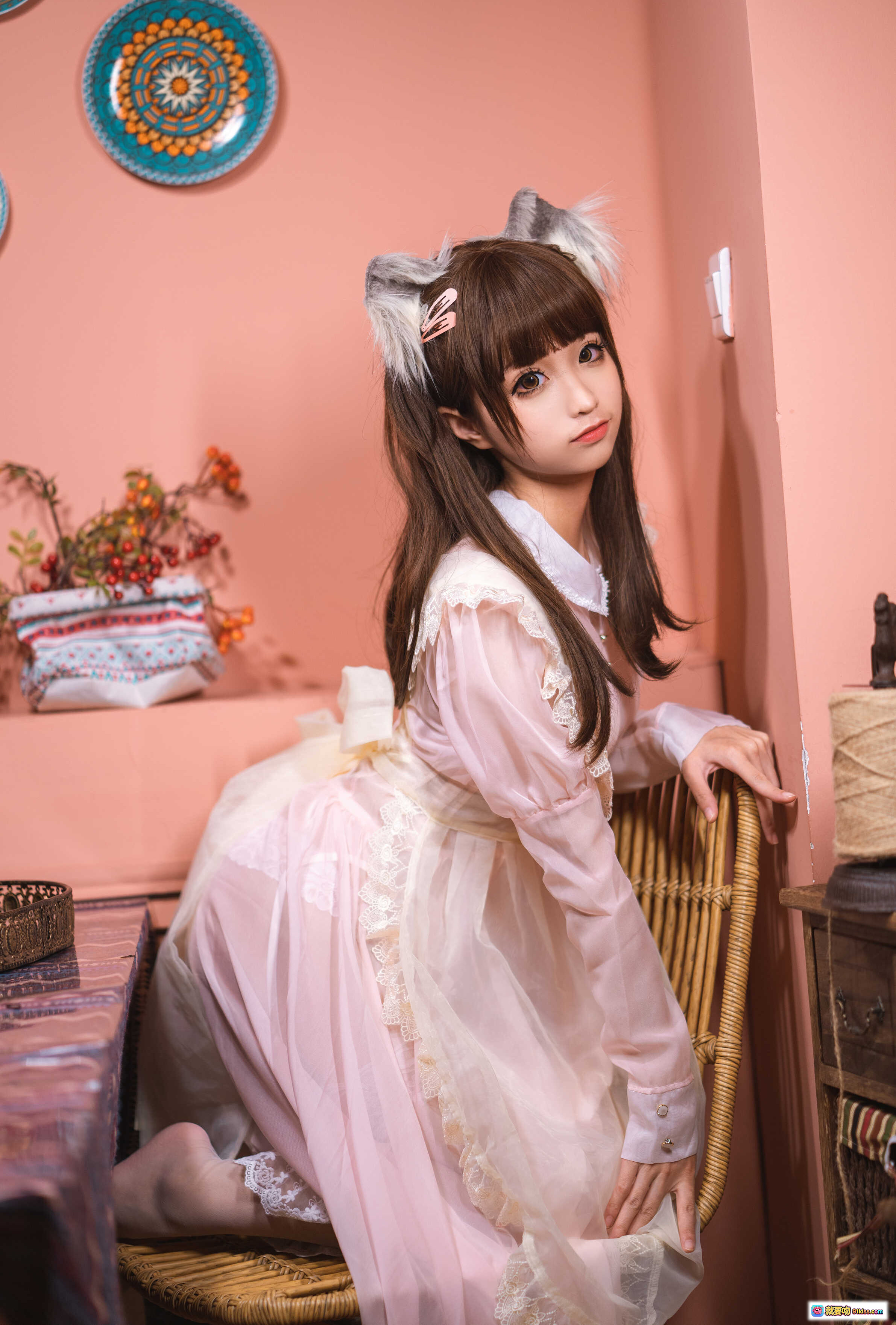 图片[2] - 蠢沫沫NO.043粉透明女仆装cosplay写真 甜美猫耳少女蕾丝透视裙高清图集 - 就要吻