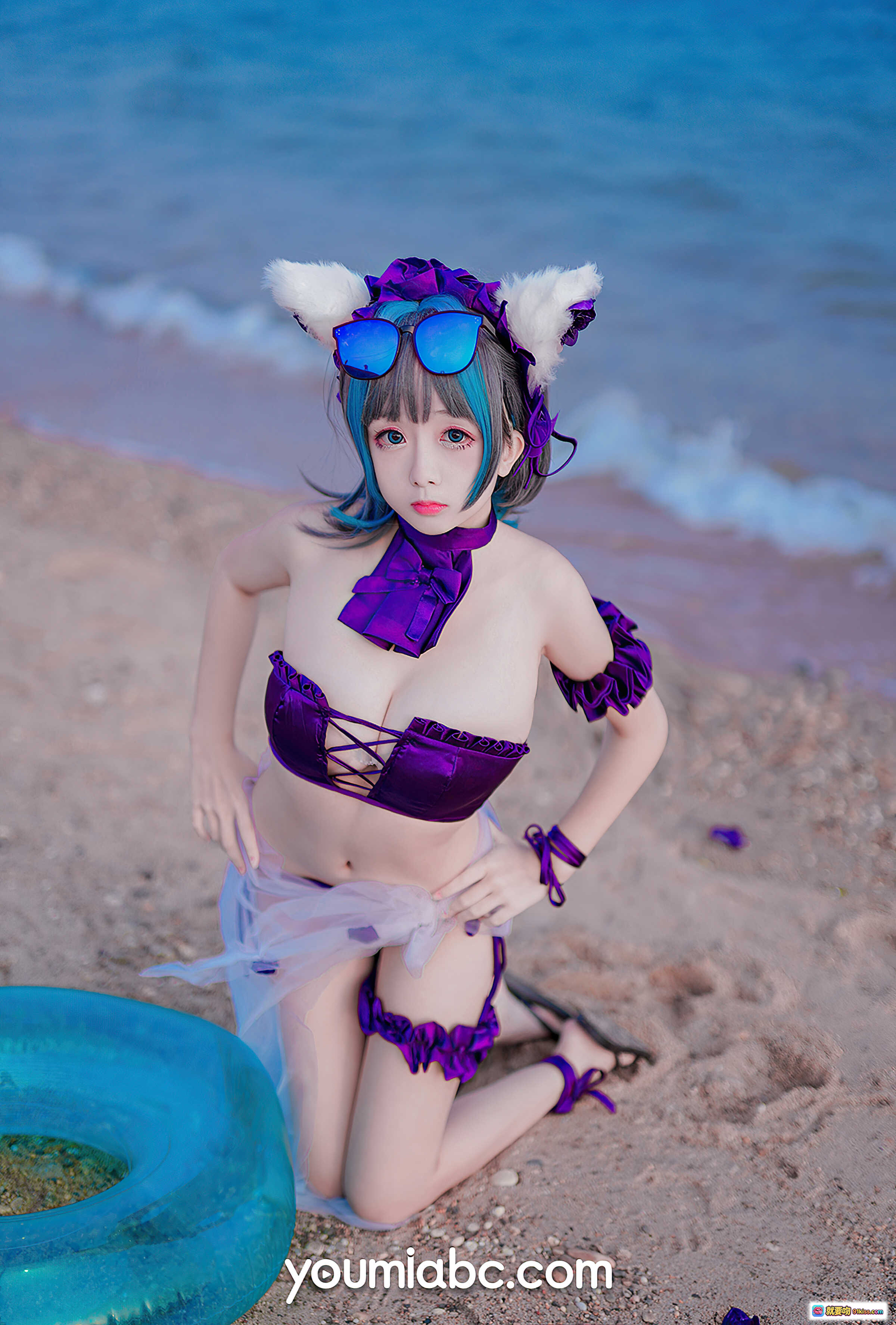 图片[7] - YouMi尤蜜2020.11.10泳装柴郡猫cos奶泡娇蓝发猫耳比基尼海滩写真41P - 就要吻