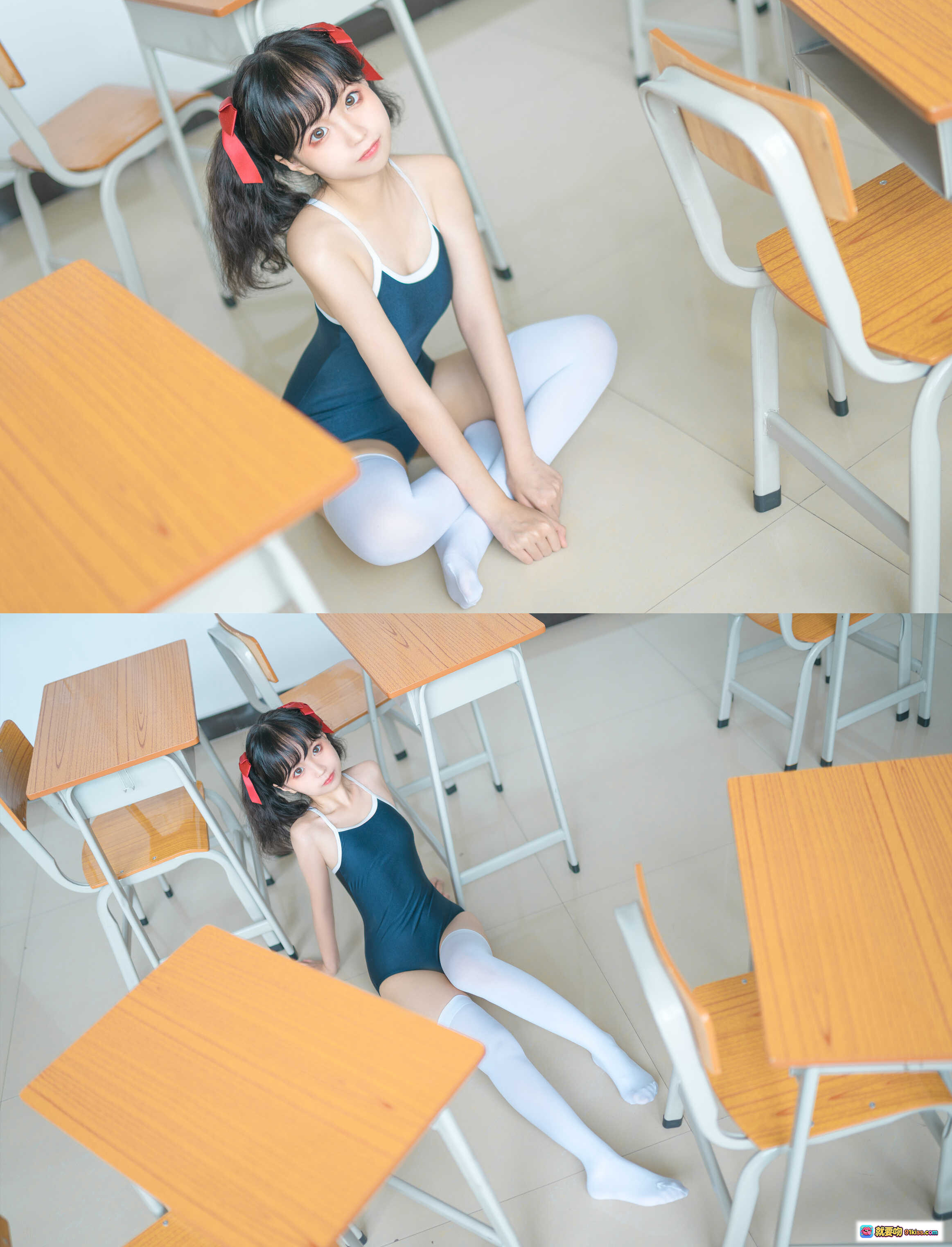 图片[8] - 蠢沫沫NO.001死库水写真 8.6分高颜值少女双马尾红蝴蝶结蓝色泳衣可爱黄鸭萌系摄影47P高清图集 - 就要吻