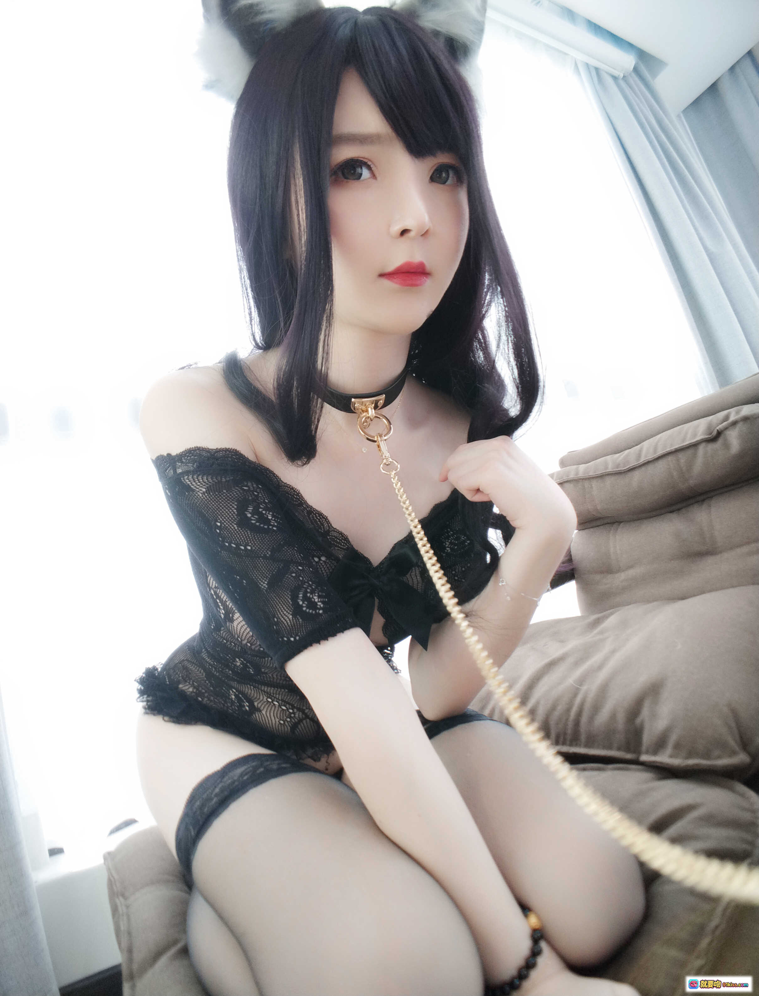 图片[3] - 小央泽NO.046黑狐姐姐cos写真 黑色蕾丝内衣+狐耳狐尾+颈链吊坠+美腿丝袜 80P高清图集 - 就要吻