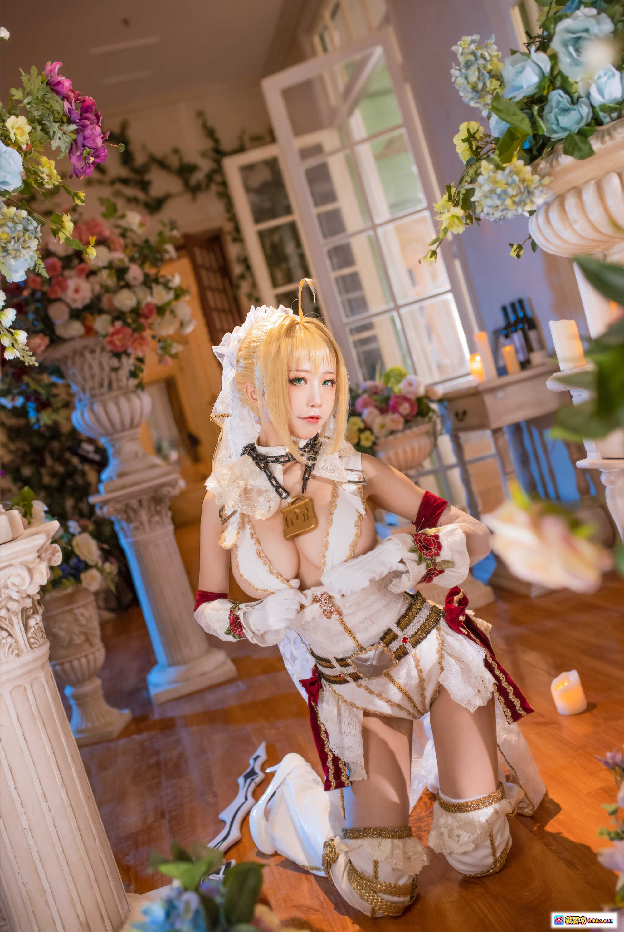 图片[9] - 水淼NO.069尼禄x玉藻前Cosplay写真｜粉发狐耳少女｜白纱透视装｜日系二次元美少女｜室内柔光摄影｜86P高清图集 - 就要吻