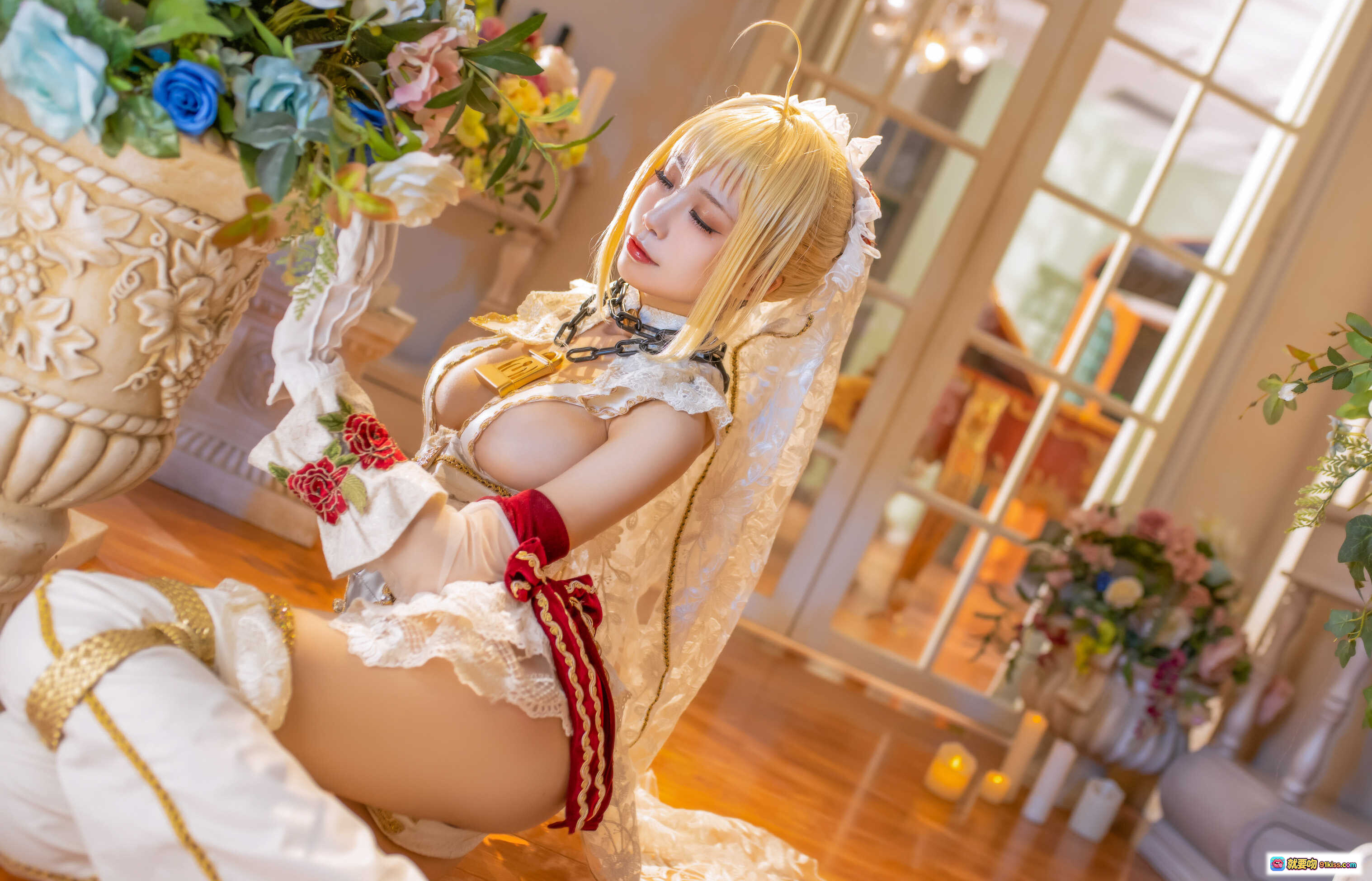 图片[6] - 水淼NO.069尼禄x玉藻前Cosplay写真｜粉发狐耳少女｜白纱透视装｜日系二次元美少女｜室内柔光摄影｜86P高清图集 - 就要吻