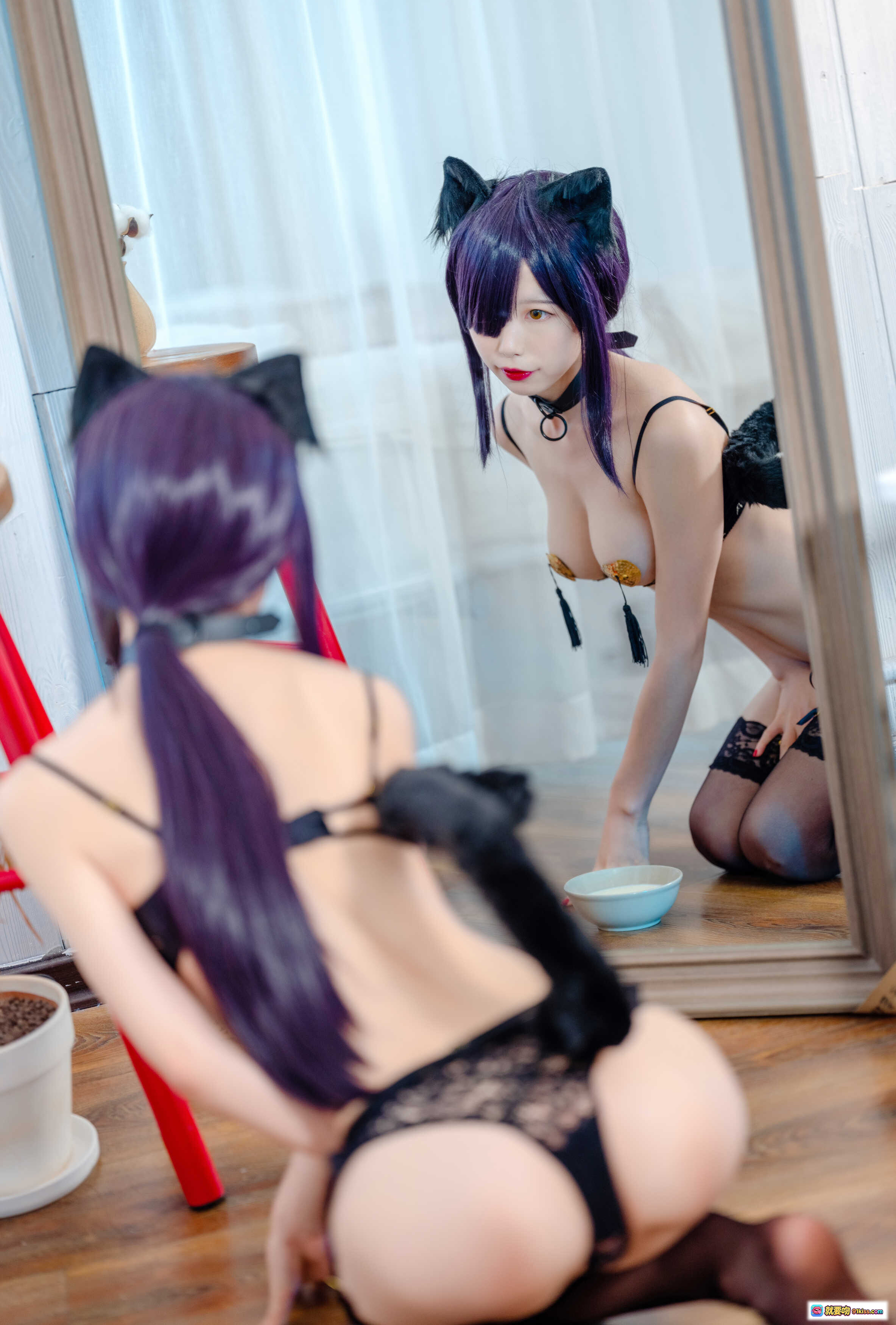 图片[9] - 水淼aqua NO.009 黑猫Cosplay写真 紫发猫耳蕾丝内衣性感私房照 30P高清图集 - 就要吻