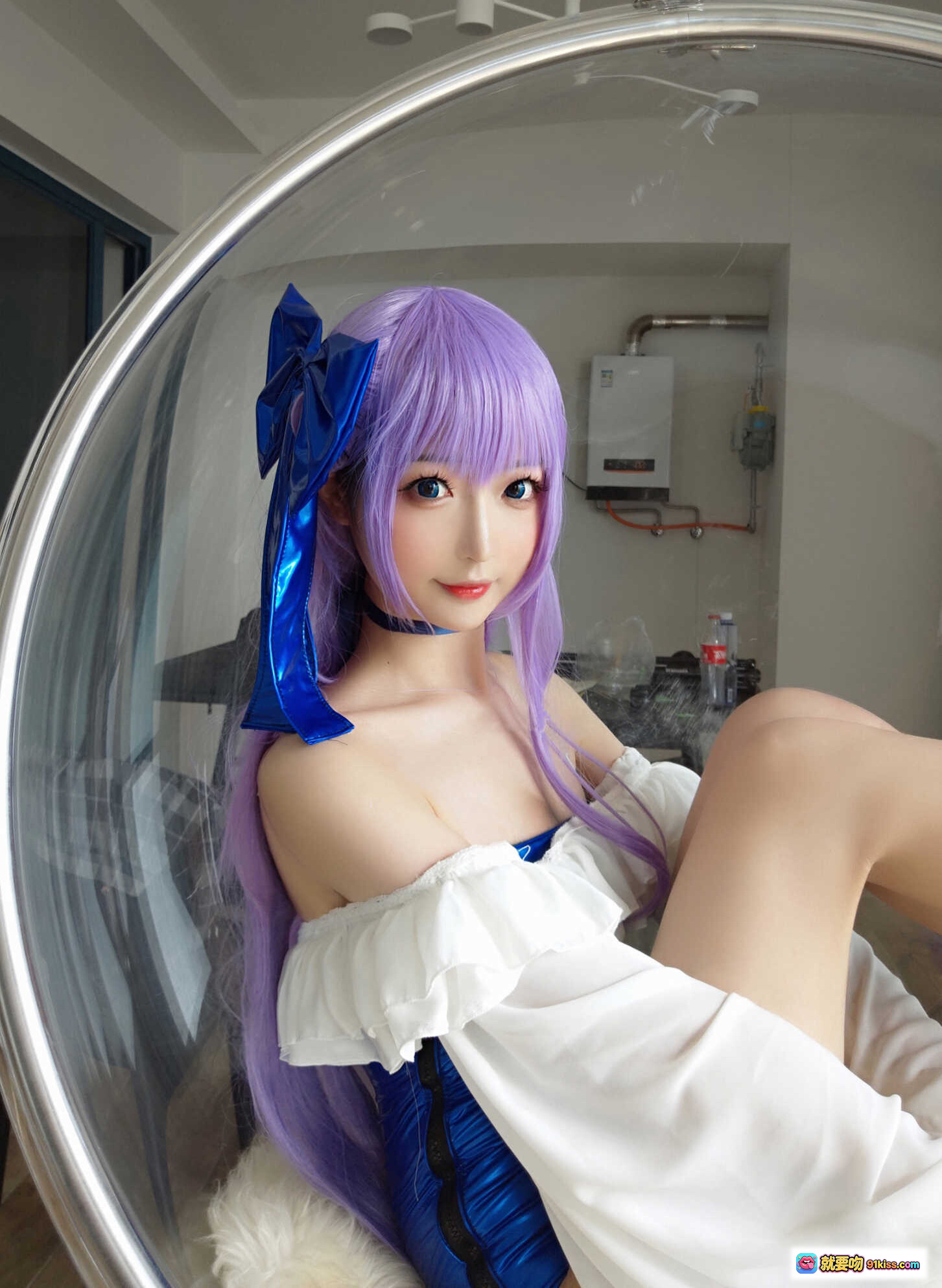 图片[4] - 南宫NO.009莉莉丝cosplay紫发蓝蝴蝶结少女写真，甜美洛丽塔风居家自拍美图 - 就要吻