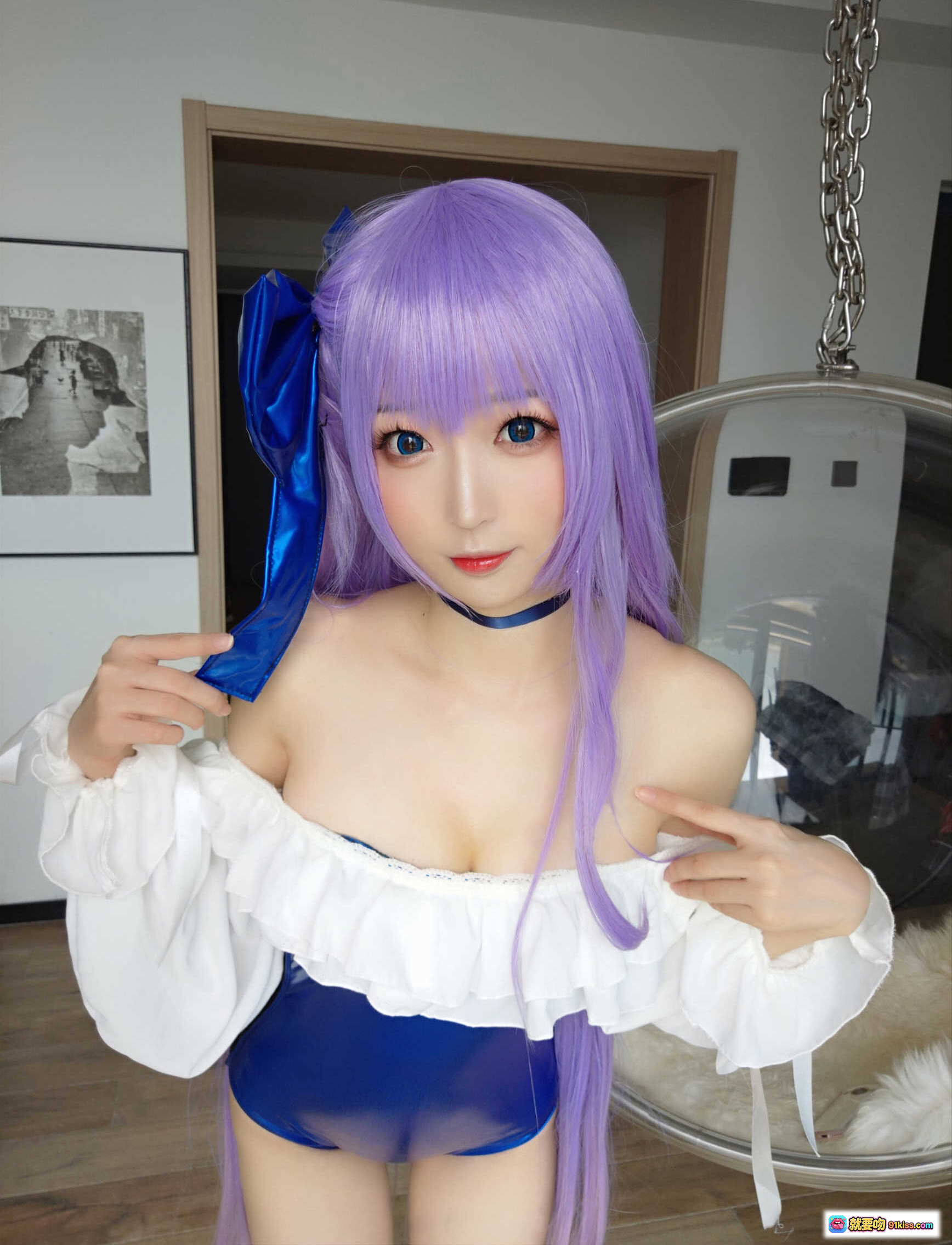 图片[6] - 南宫NO.009莉莉丝cosplay紫发蓝蝴蝶结少女写真，甜美洛丽塔风居家自拍美图 - 就要吻