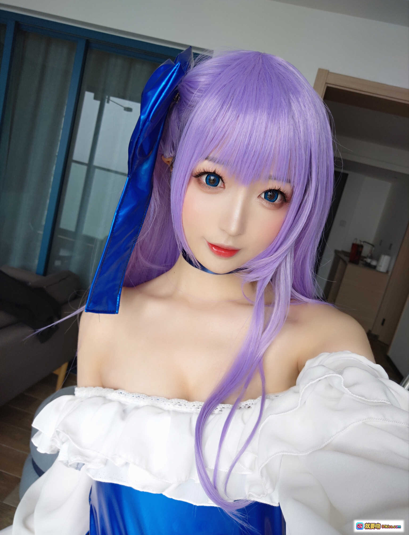 图片[5] - 南宫NO.009莉莉丝cosplay紫发蓝蝴蝶结少女写真，甜美洛丽塔风居家自拍美图 - 就要吻
