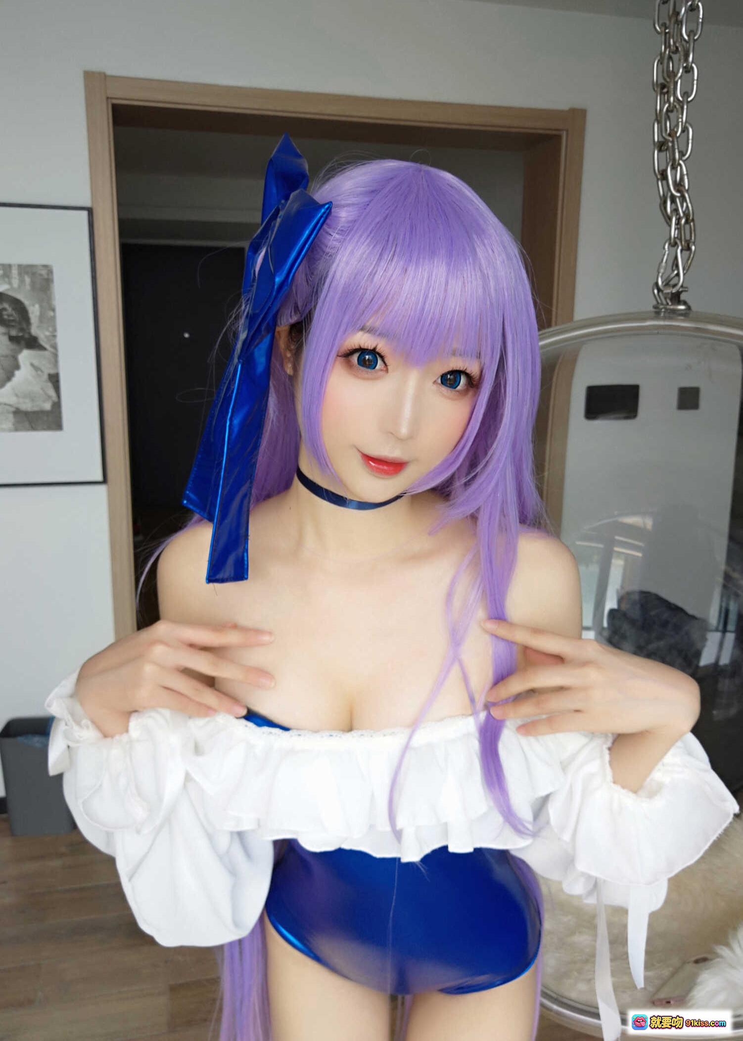 图片[9] - 南宫NO.009莉莉丝cosplay紫发蓝蝴蝶结少女写真，甜美洛丽塔风居家自拍美图 - 就要吻