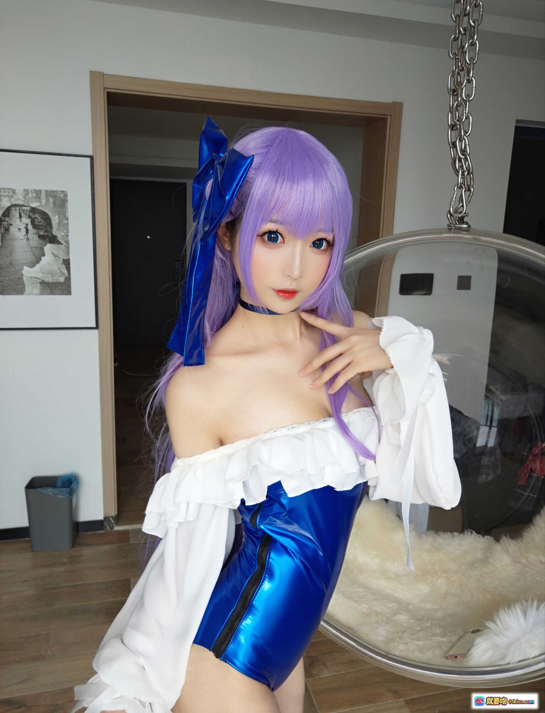 图片[8] - 南宫NO.009莉莉丝cosplay紫发蓝蝴蝶结少女写真，甜美洛丽塔风居家自拍美图 - 就要吻