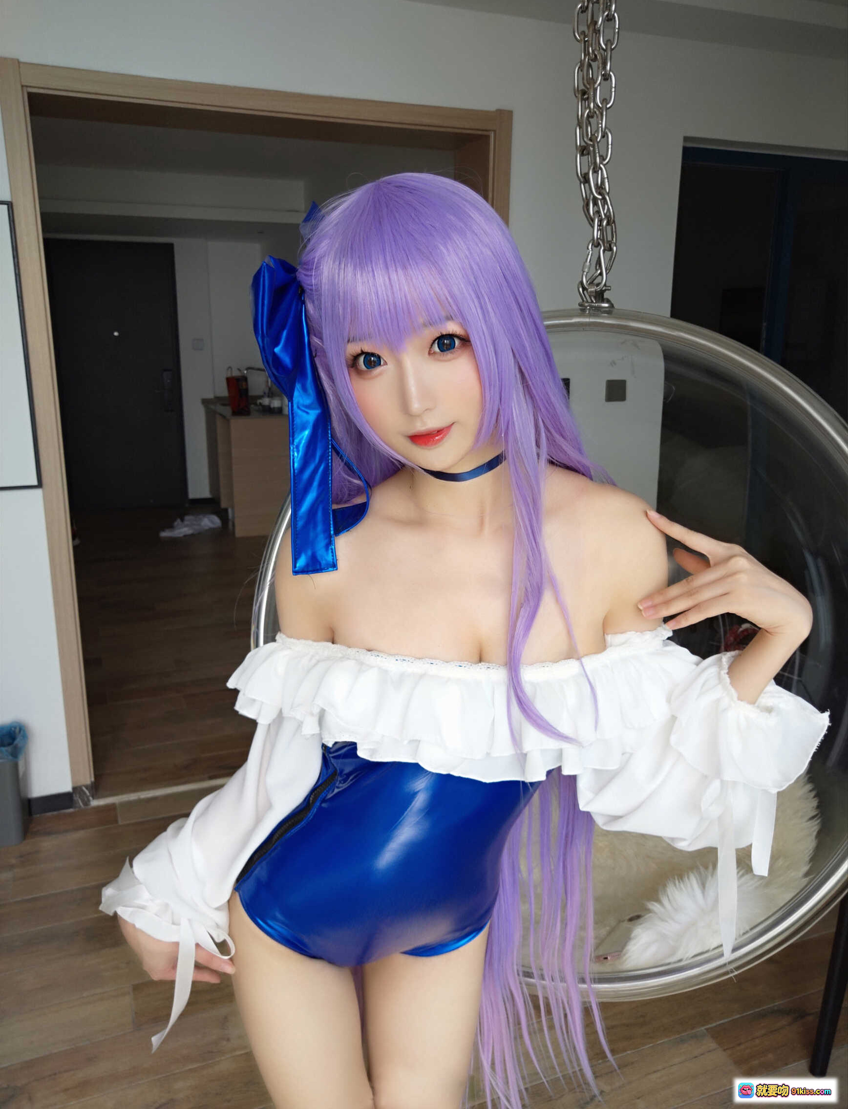图片[10] - 南宫NO.009莉莉丝cosplay紫发蓝蝴蝶结少女写真，甜美洛丽塔风居家自拍美图 - 就要吻