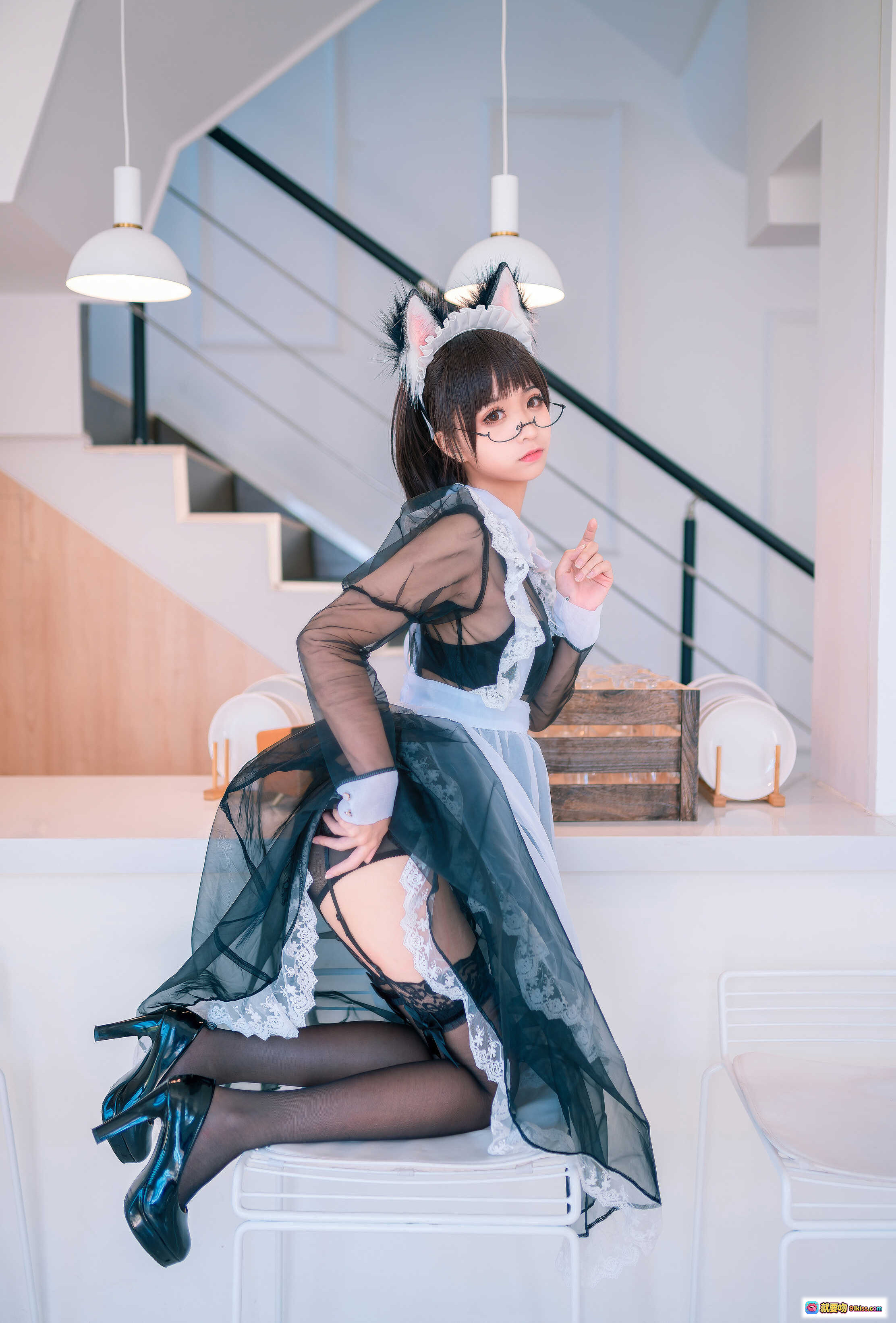 图片[2] - 蠢沫沫NO.030女仆萝莉写真 41P高清蕾丝黑丝透视装甜美性感私房照 - 就要吻