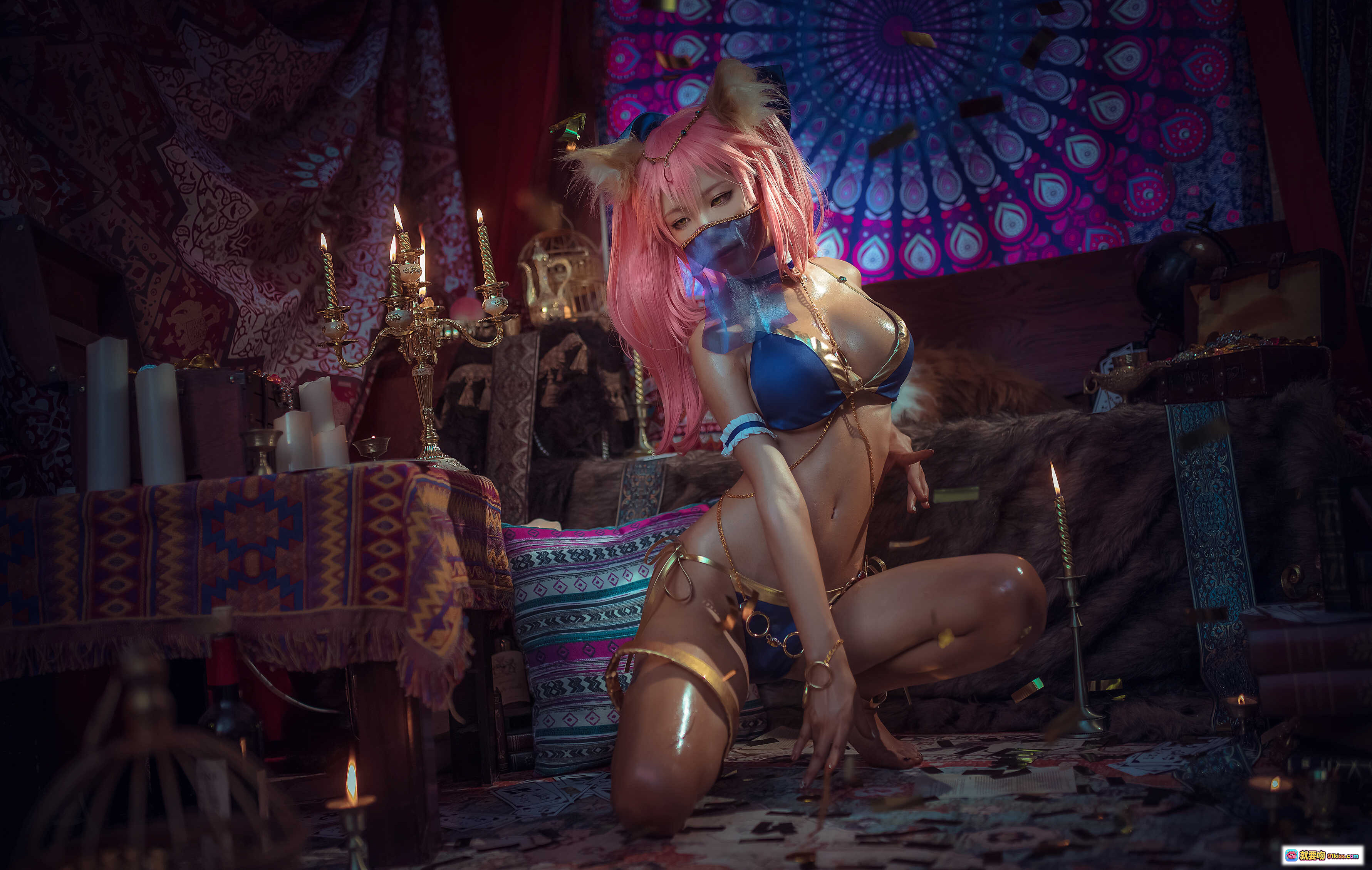 图片[3] - 水淼NO.002阿拉伯风情写真｜金色亮片比基尼｜神秘烛光氛围｜异域装饰背景｜27P高清图集 - 就要吻