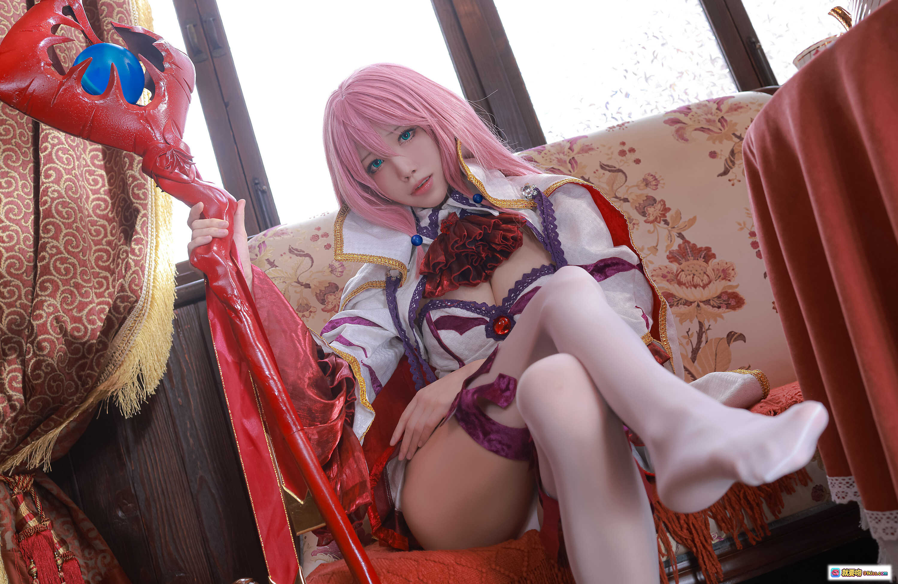 图片[10] - 水淼aqua NO.081 芙蕾雅 粉发少女 白色蕾丝内衣 甜美写真 优雅藤椅姿势 高清私房美图 - 就要吻