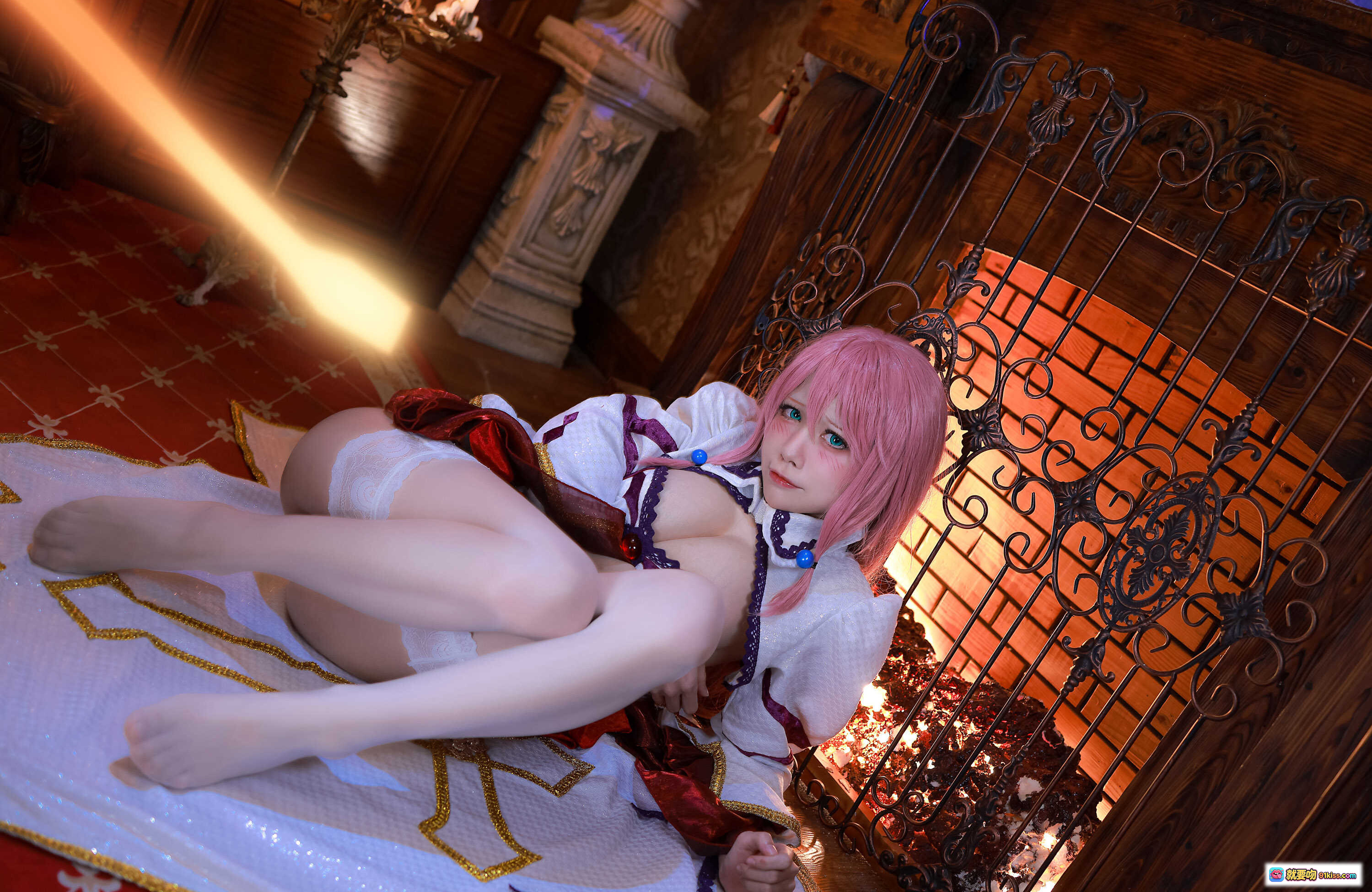 图片[5] - 水淼aqua NO.081 芙蕾雅 粉发少女 白色蕾丝内衣 甜美写真 优雅藤椅姿势 高清私房美图 - 就要吻