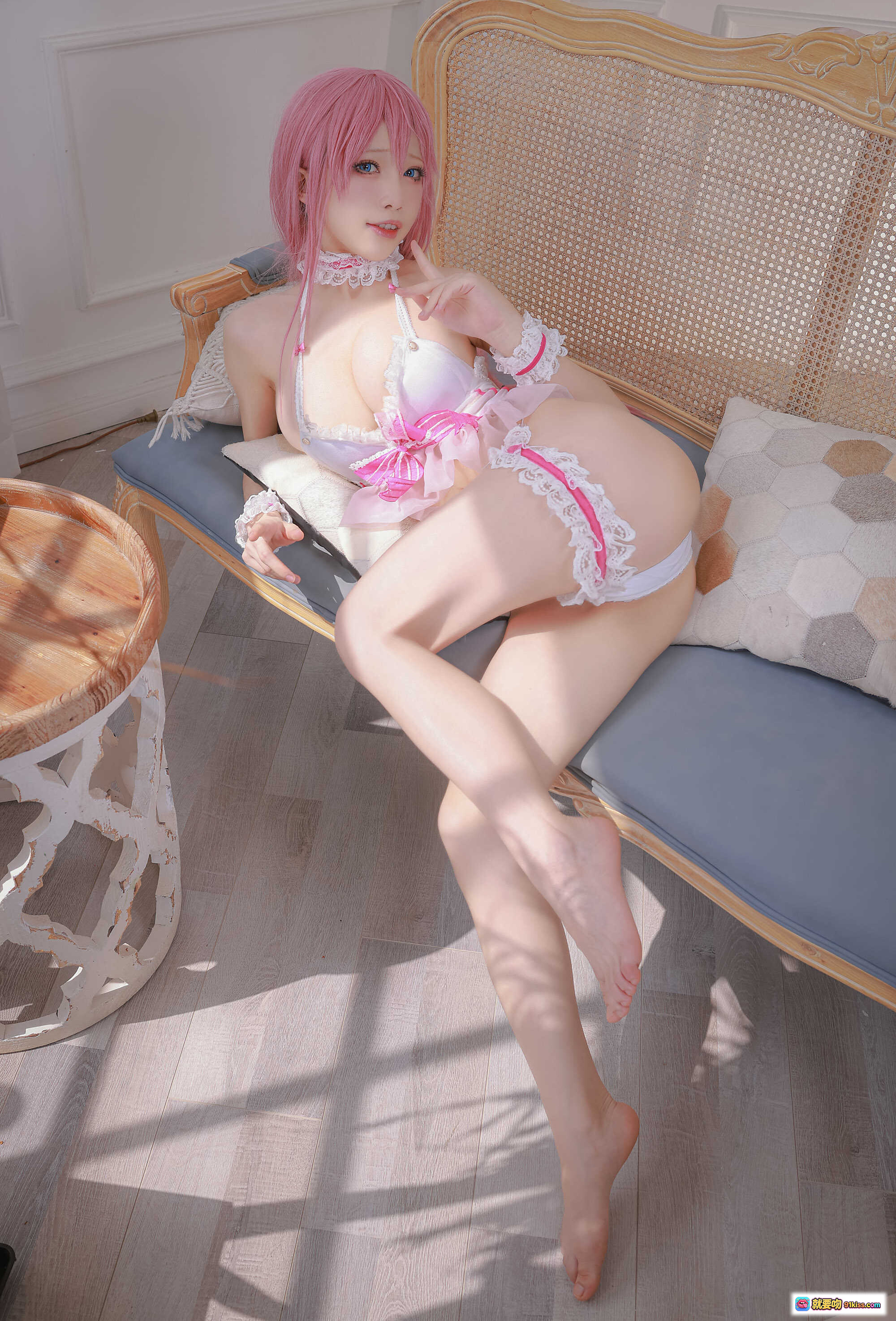 图片[3] - 水淼aqua NO.081 芙蕾雅 粉发少女 白色蕾丝内衣 甜美写真 优雅藤椅姿势 高清私房美图 - 就要吻