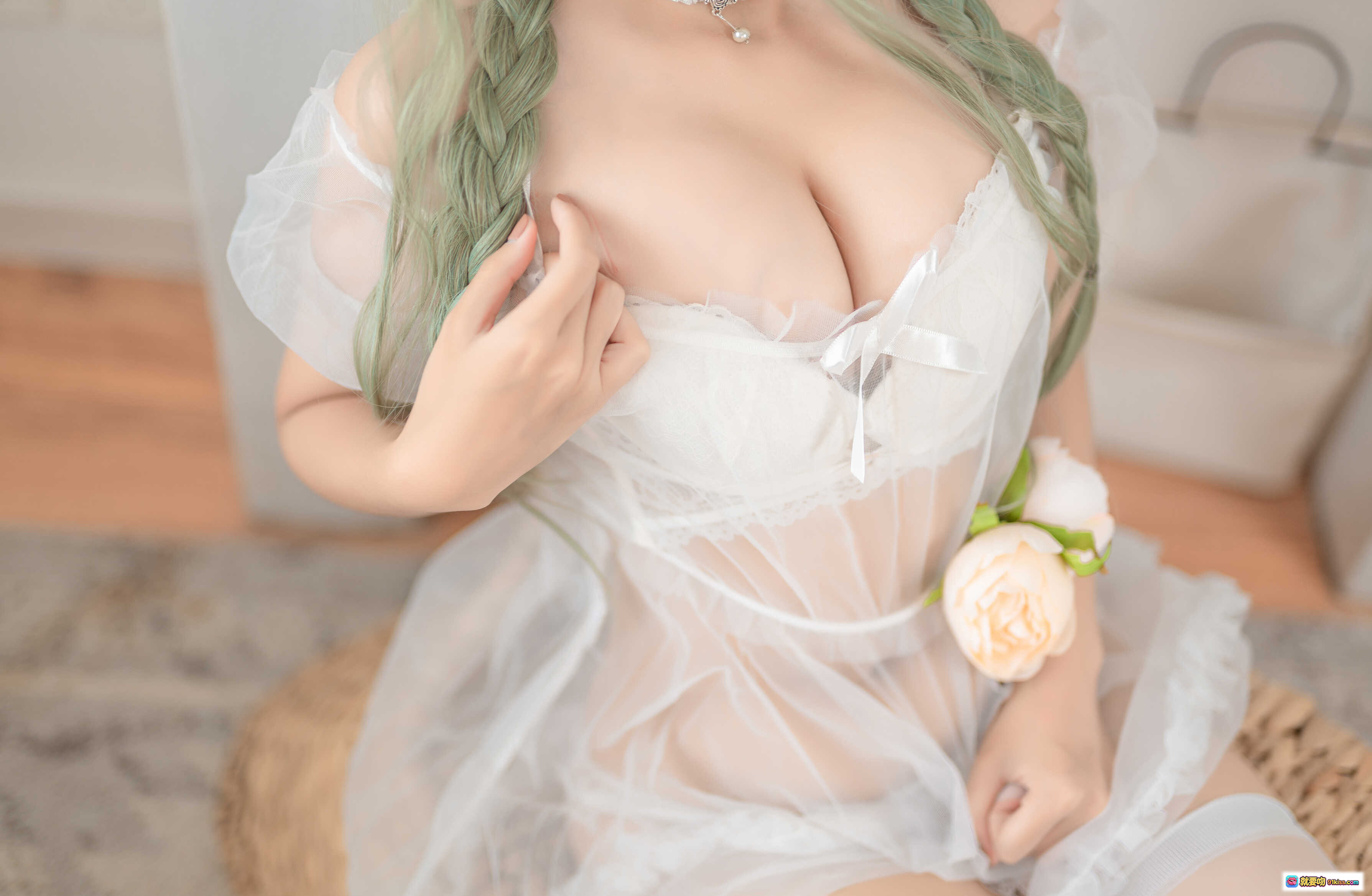 图片[3] - 蠢沫沫NO.123《尖耳国度》绿精灵cos写真 40P高清美图 白丝长腿精灵耳花环造型 甜美梦幻风室内拍摄 - 就要吻