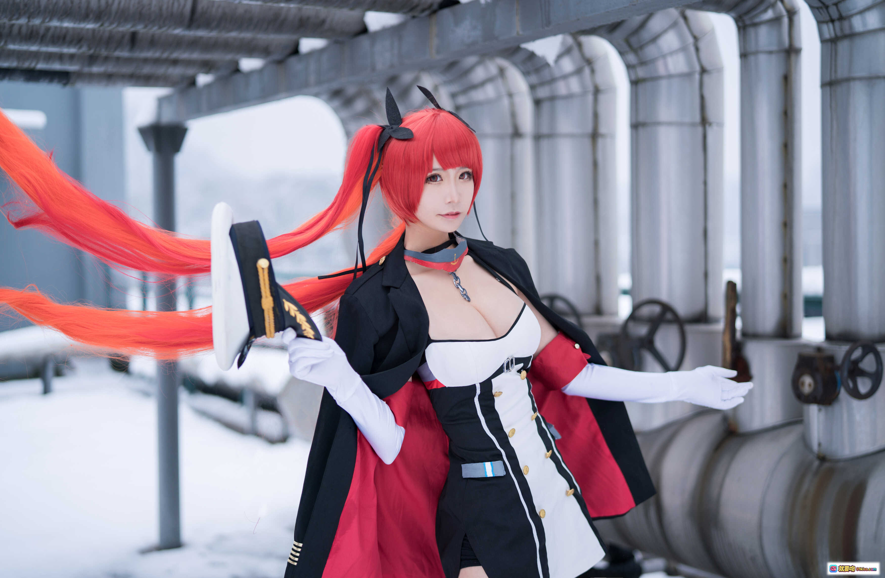 图片[8] - 爱老师火奴鲁鲁cosplay雪景写真｜红发女仆装黑丝高跟｜工业风管道背景｜9P高清图集 - 就要吻