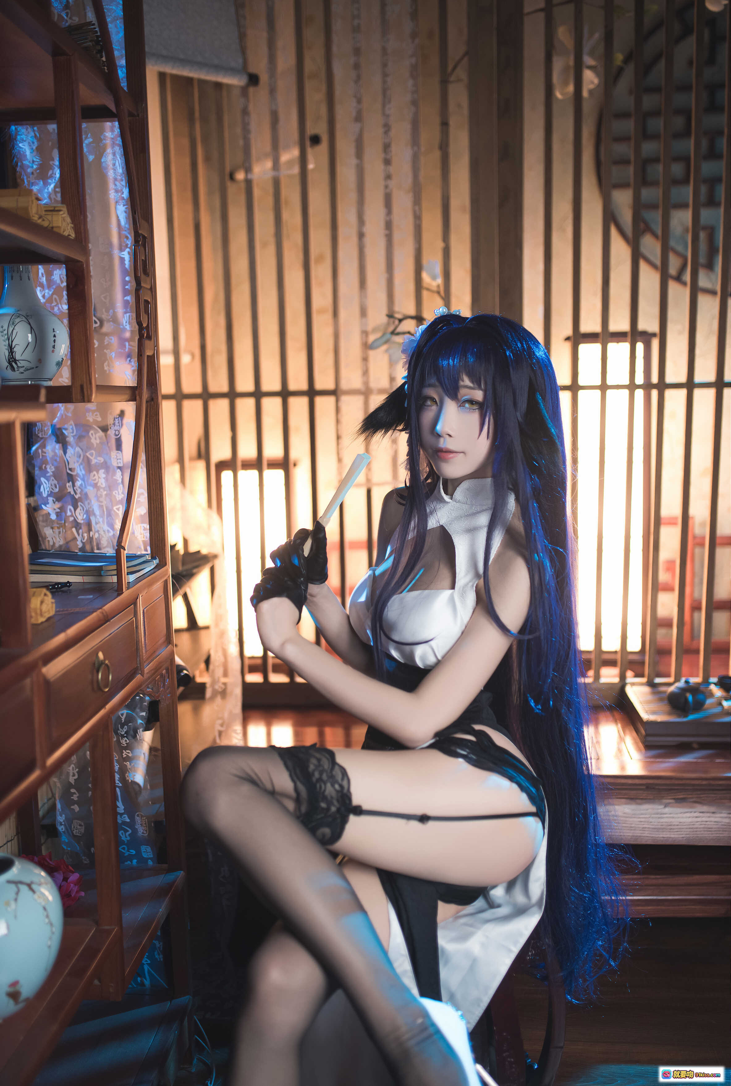 图片[7] - 水淼 NO.034 吾妻 Cosplay 紫发少女 白黑制服 蕾丝吊袜 木质背景 性感写真 40P高清图集 - 就要吻