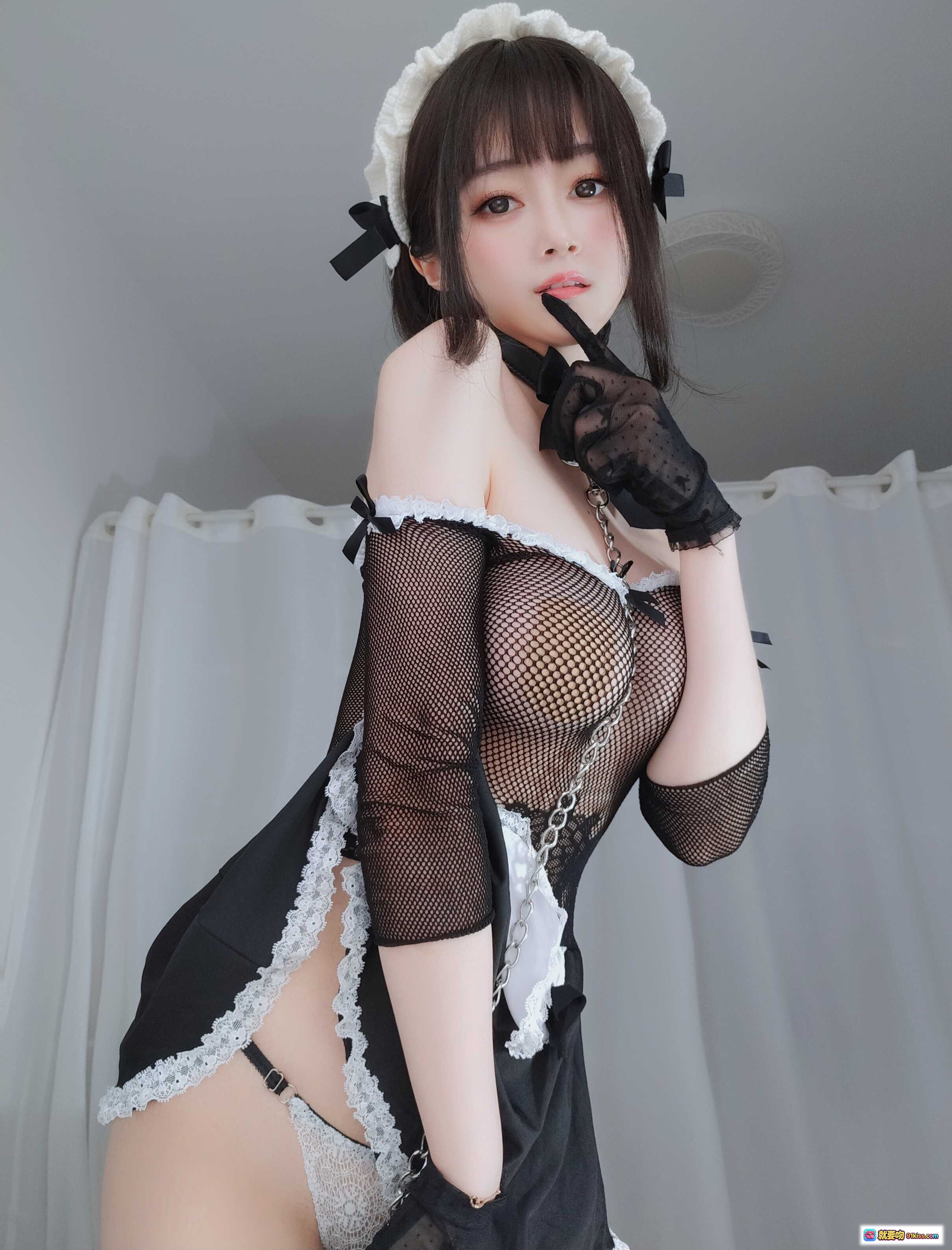 图片[6] - 白银81 NO.069 女仆装写真 2021 黑色蕾丝渔网袜 甜美制服诱惑 窗边私房美拍 - 就要吻