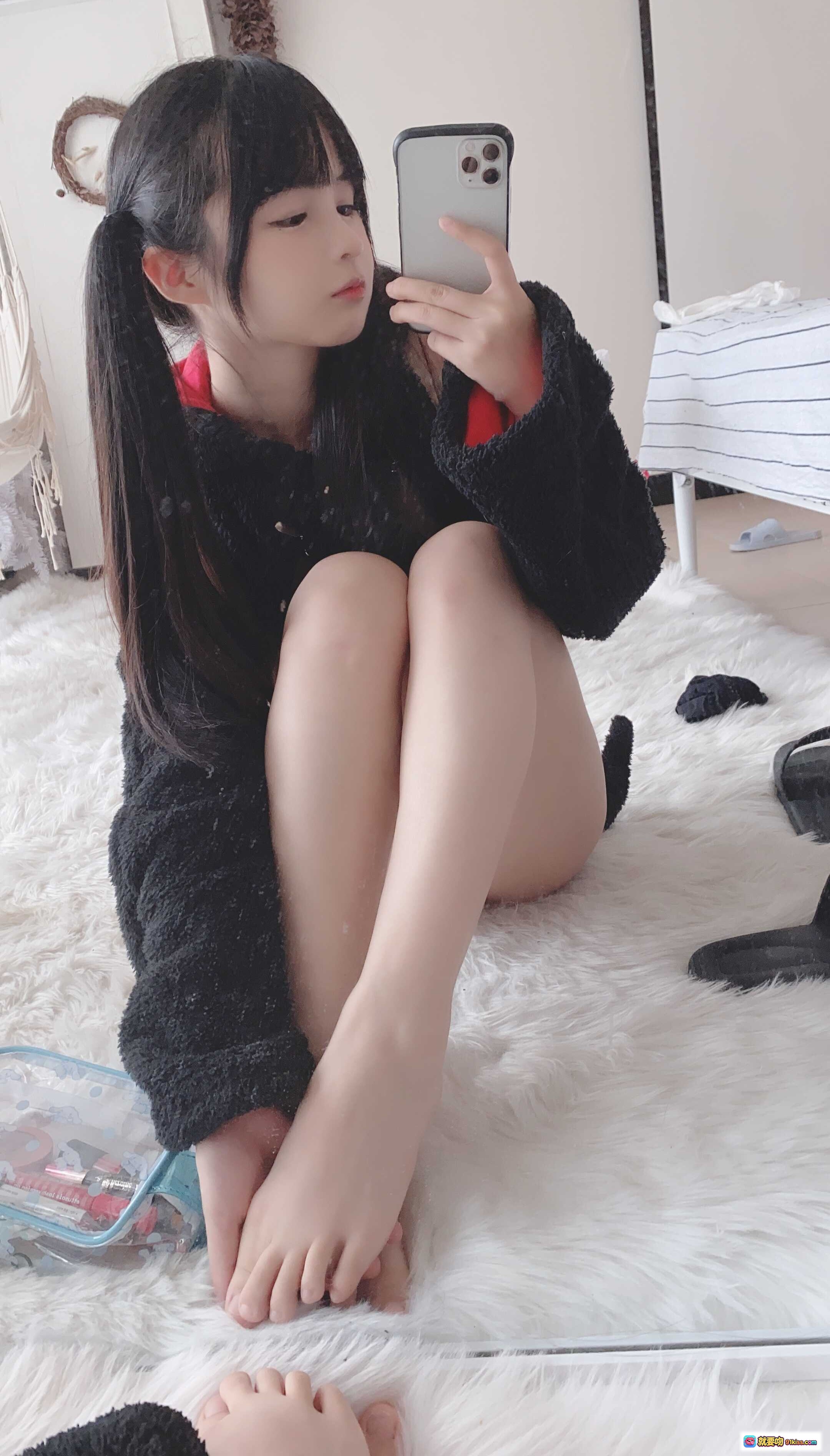 图片[3] - 桜井宁宁 NO.014 小黑猫写真｜黑绒猫耳帽+红心装饰+黑丝美腿+露脐造型｜50P高清图集 - 就要吻