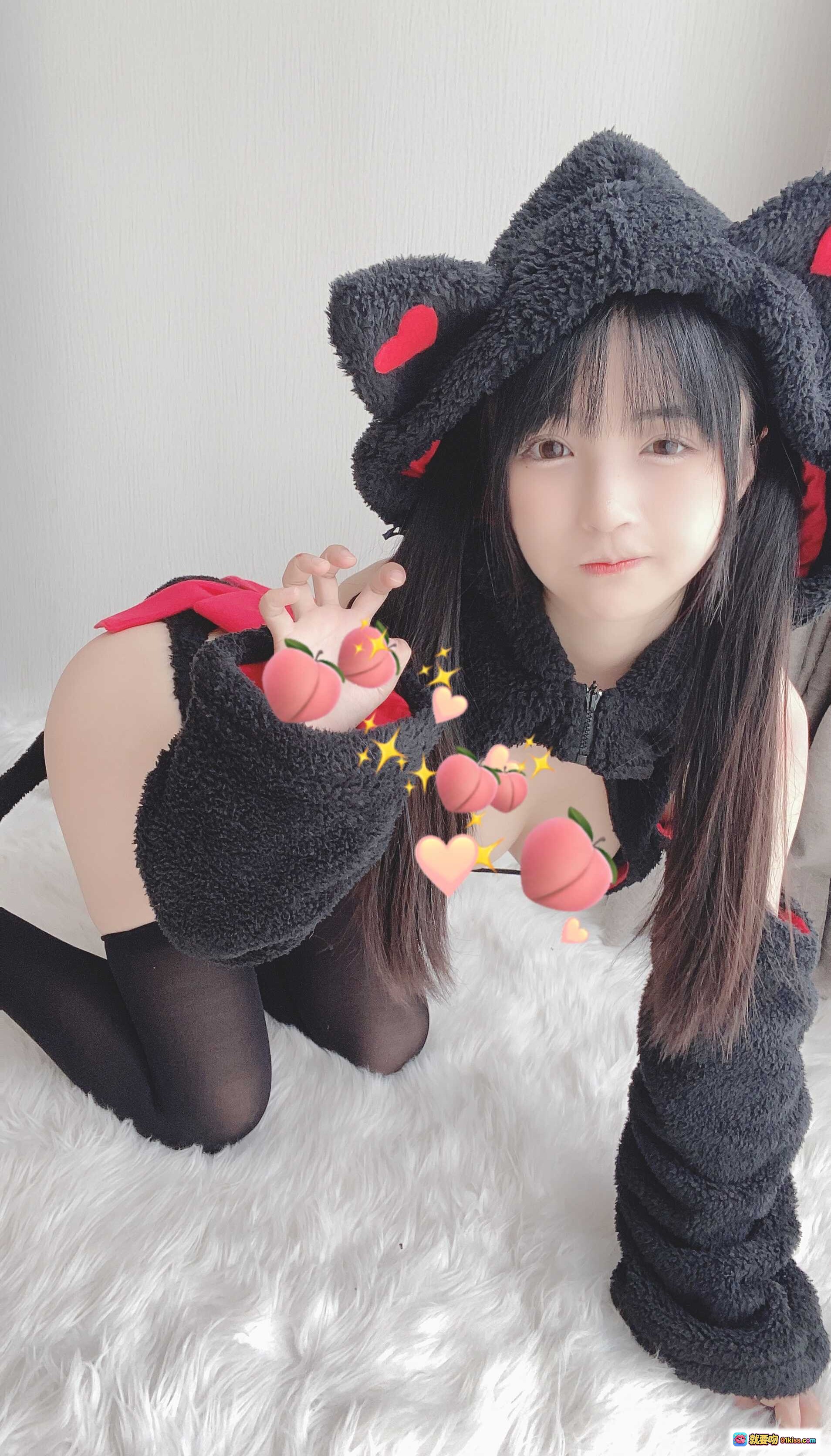 图片[5] - 桜井宁宁 NO.014 小黑猫写真｜黑绒猫耳帽+红心装饰+黑丝美腿+露脐造型｜50P高清图集 - 就要吻