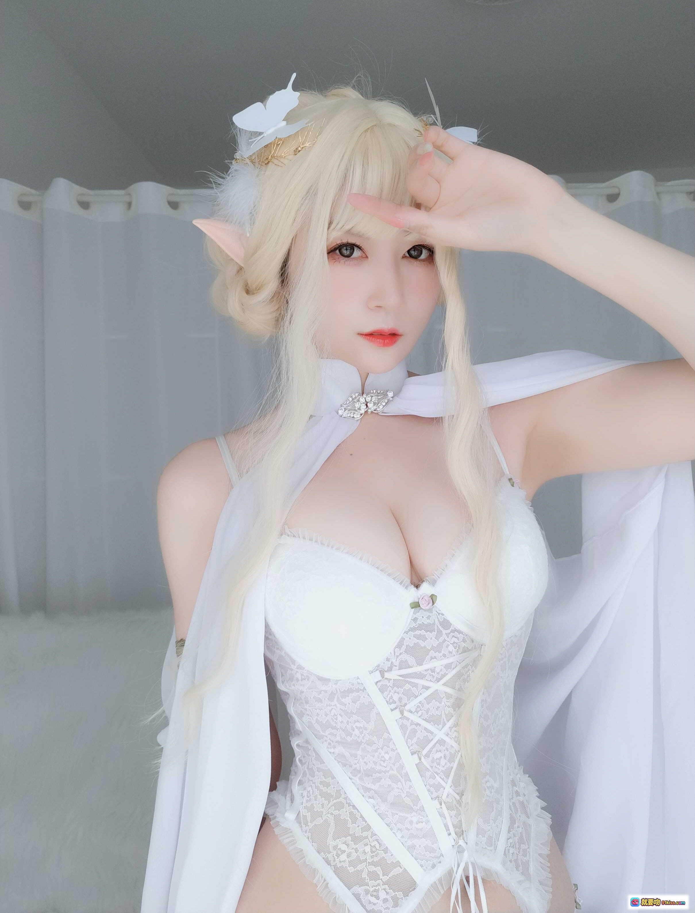 图片[9] - 白银81 NO.052 小白羊2 白发精灵耳少女 白纱披肩 满天星花束 蕾丝内衣 窗边柔光写真 141P高清图集 - 就要吻