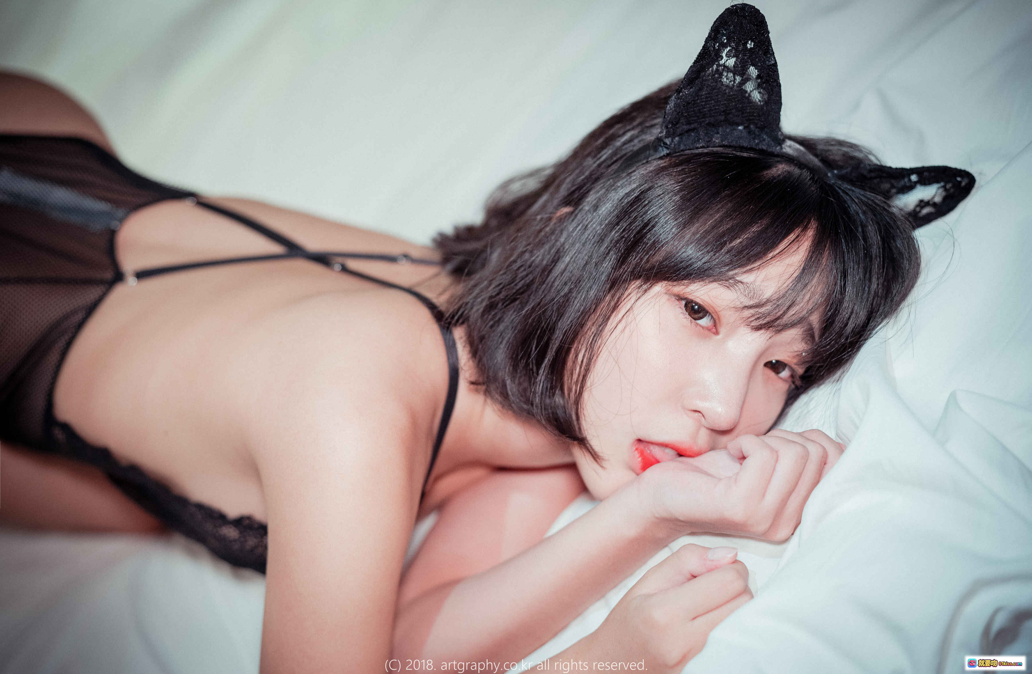 图片[7] - 姜仁卿 NO.005 ARTGRAVIA_VOL34 黑色蕾丝内衣猫耳造型 床上性感写真 优雅诱惑私房摄影 - 就要吻