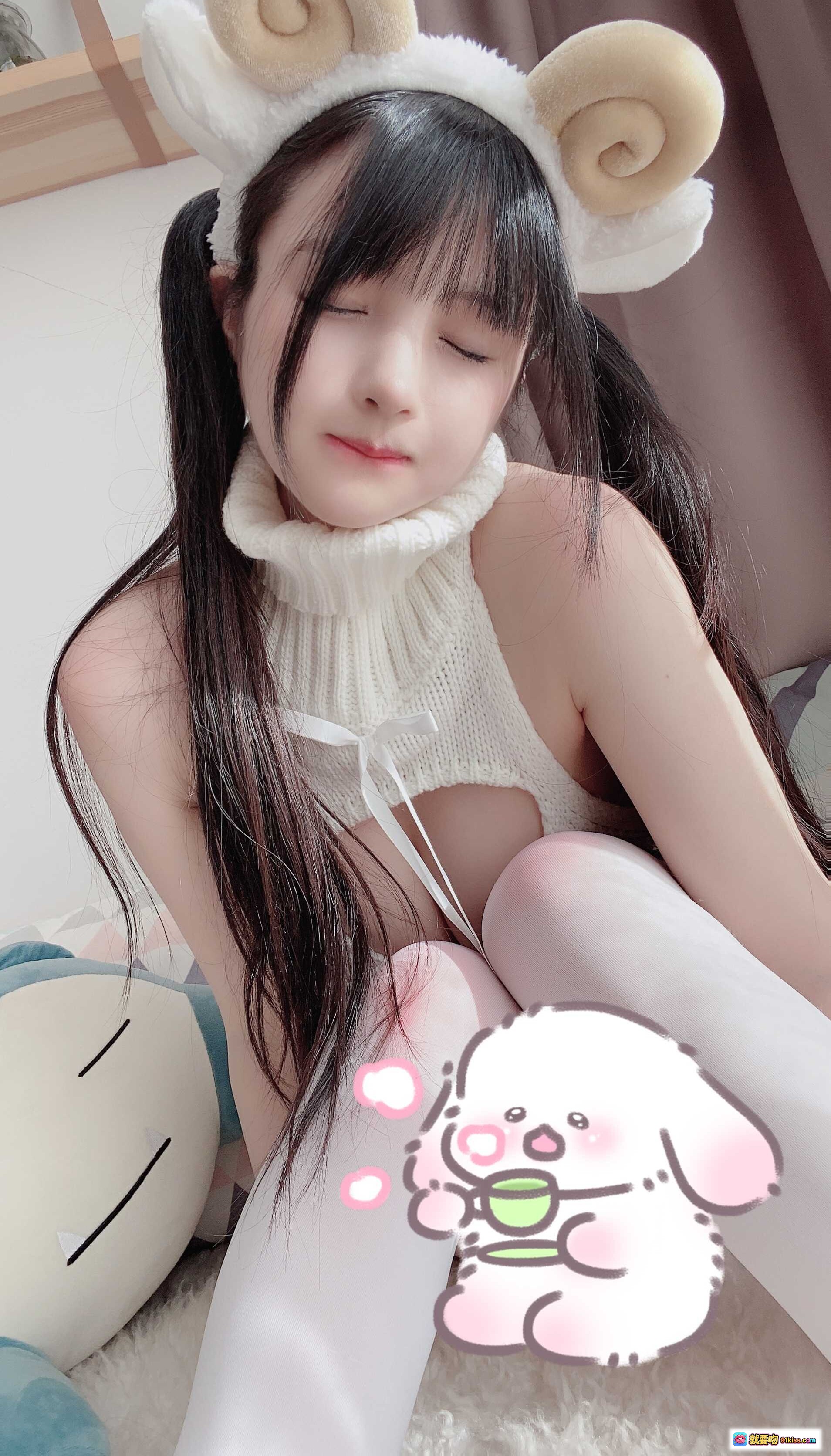 图片[4] - 桜井宁宁 NO.007 绵羊少女写真 甜美双马尾 白色针织镂空上衣 粉嫩丝袜 萌系少女风 36P高清图集 - 就要吻